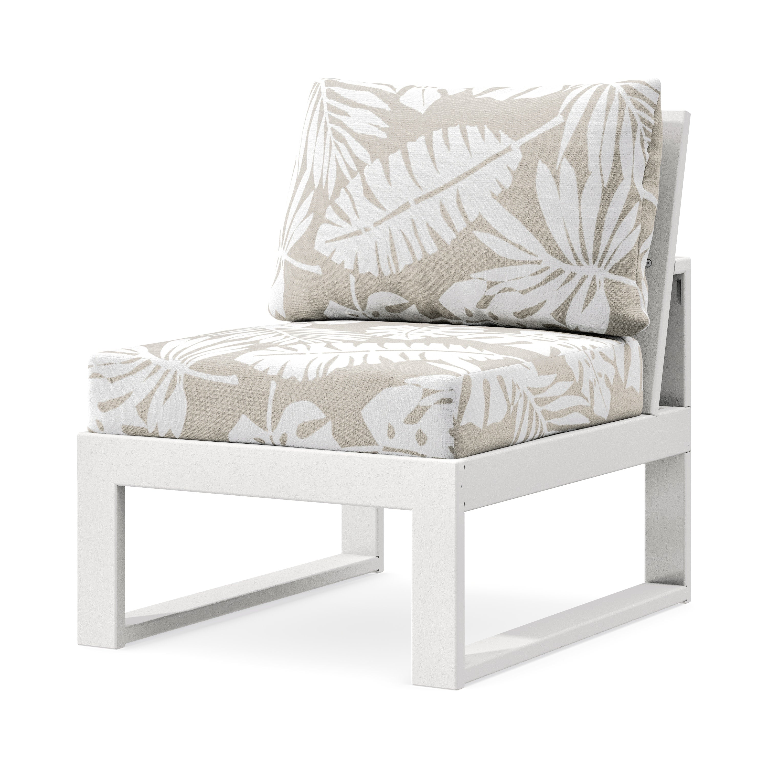 Modular Armless Chair in White / Leaf Dune Burlap