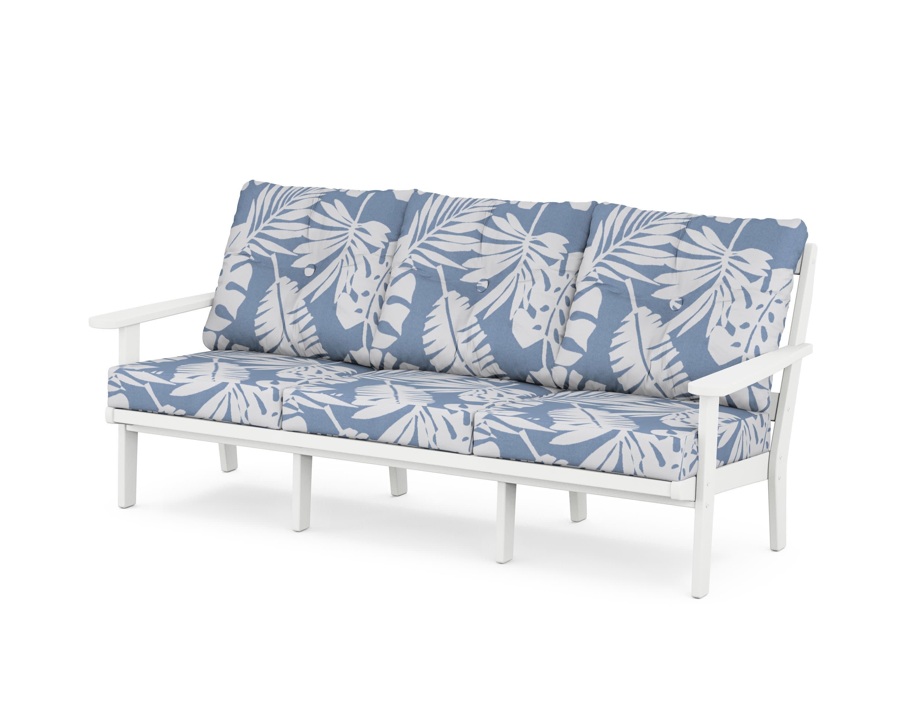 Cape Cod Deep Seating Sofa in Classic White / Leaf Sky Blue