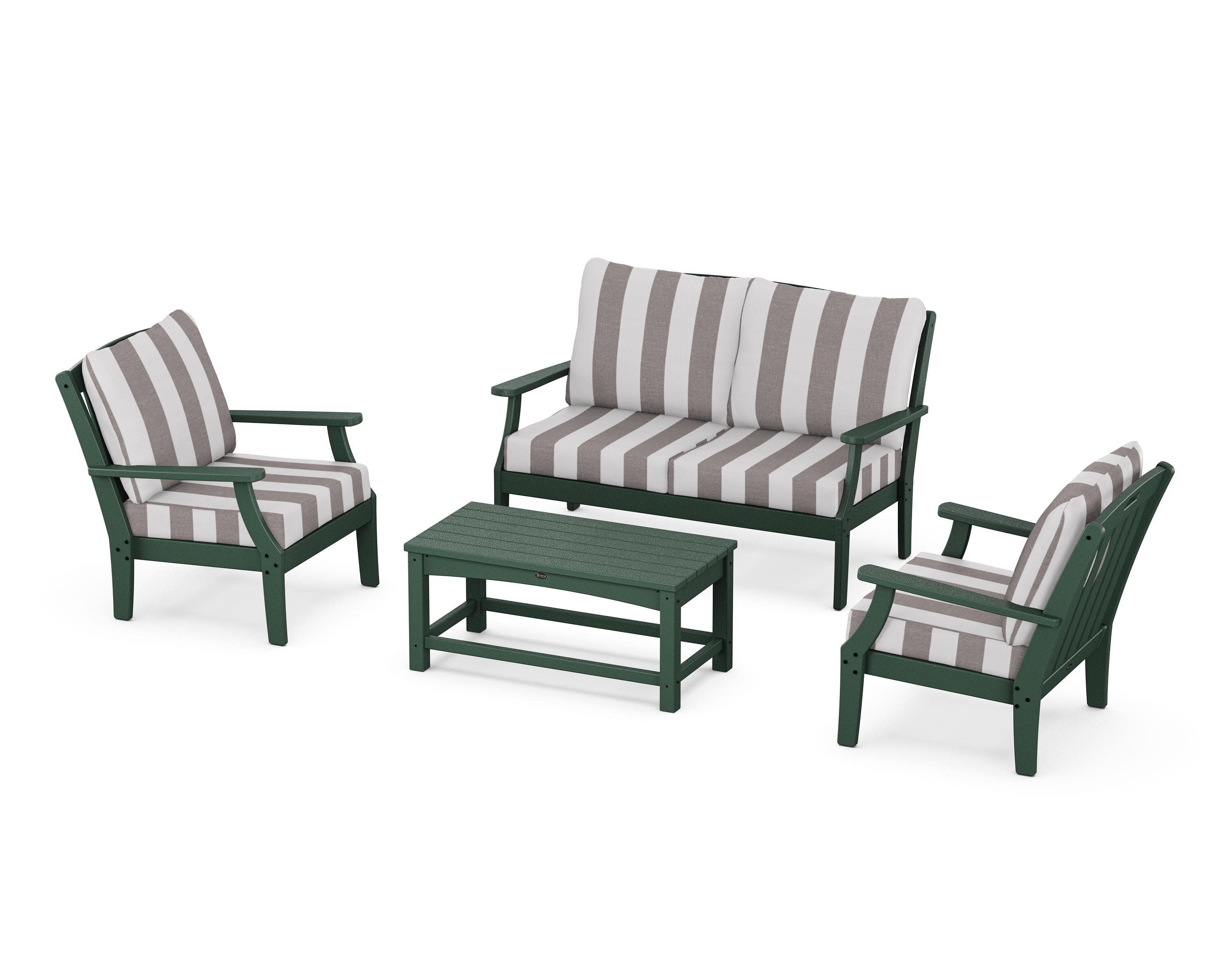 Yacht Club 4-Piece Deep Seating Chair Set in Rainforest Canopy / Cabana Stripe Grey Mist