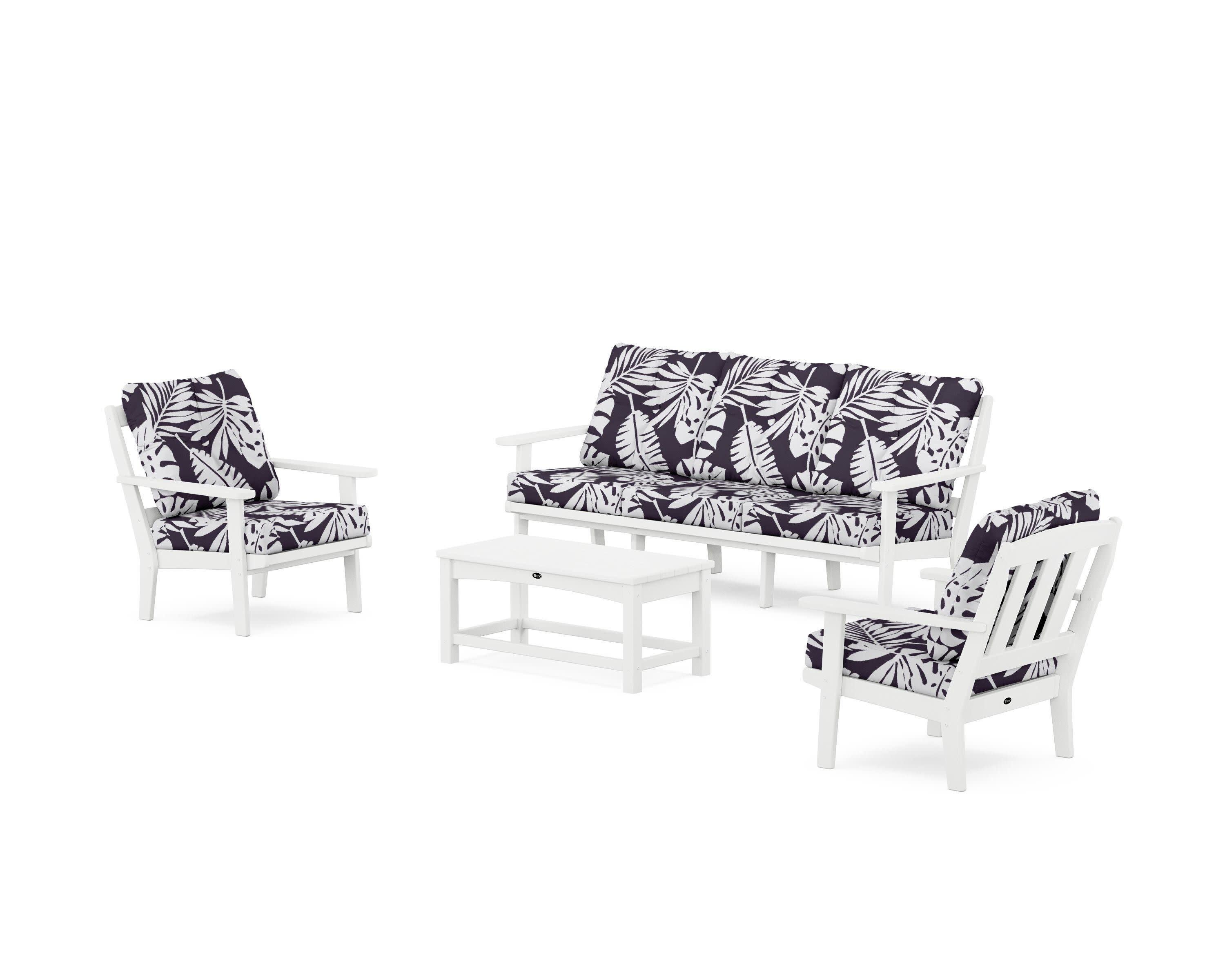 Cape Cod 4-Piece Deep Seating Set with Sofa in Classic White / Leaf Navy