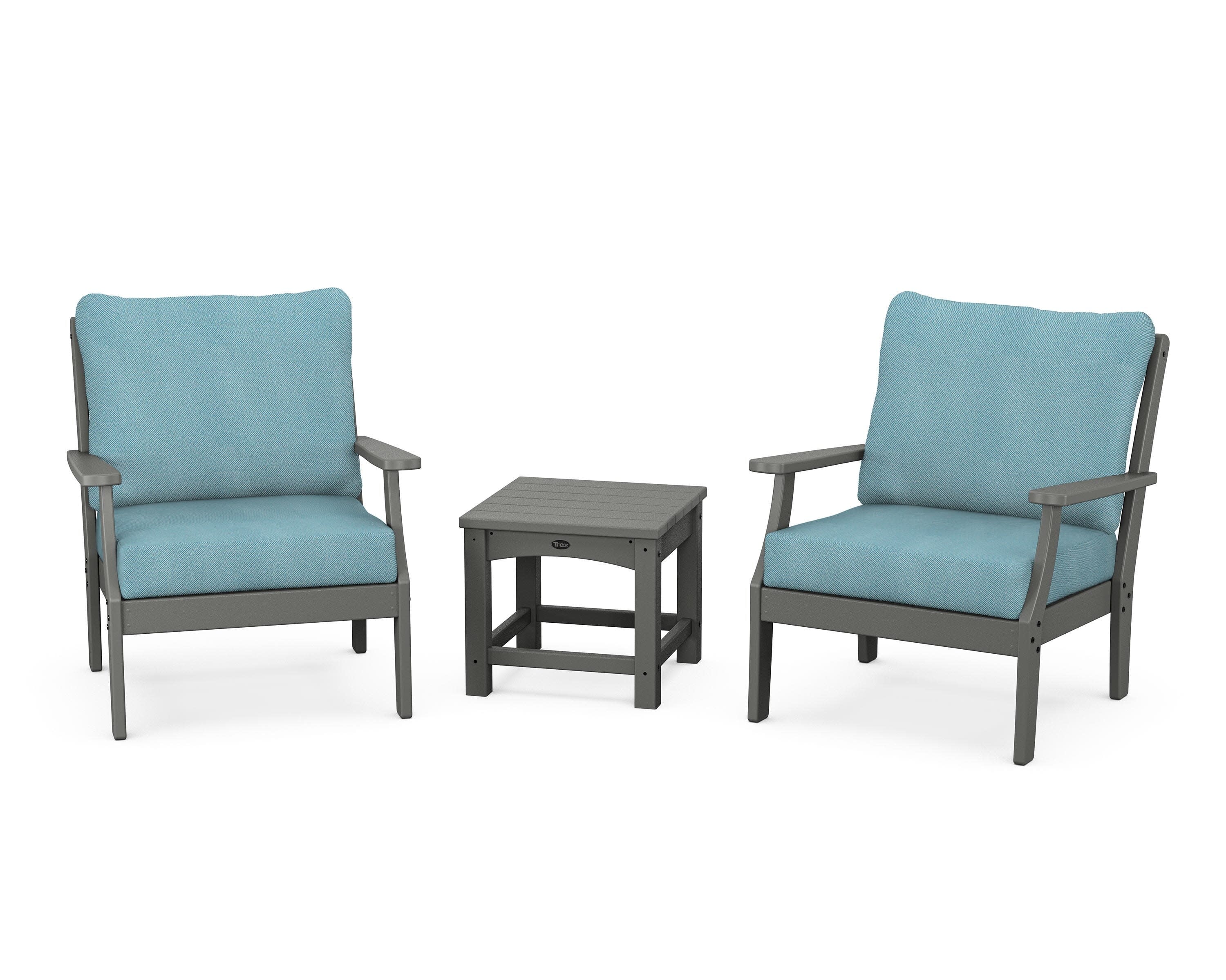 Yacht Club 3-Piece Deep Seating Set in Stepping Stone / Lattice Sky Blue