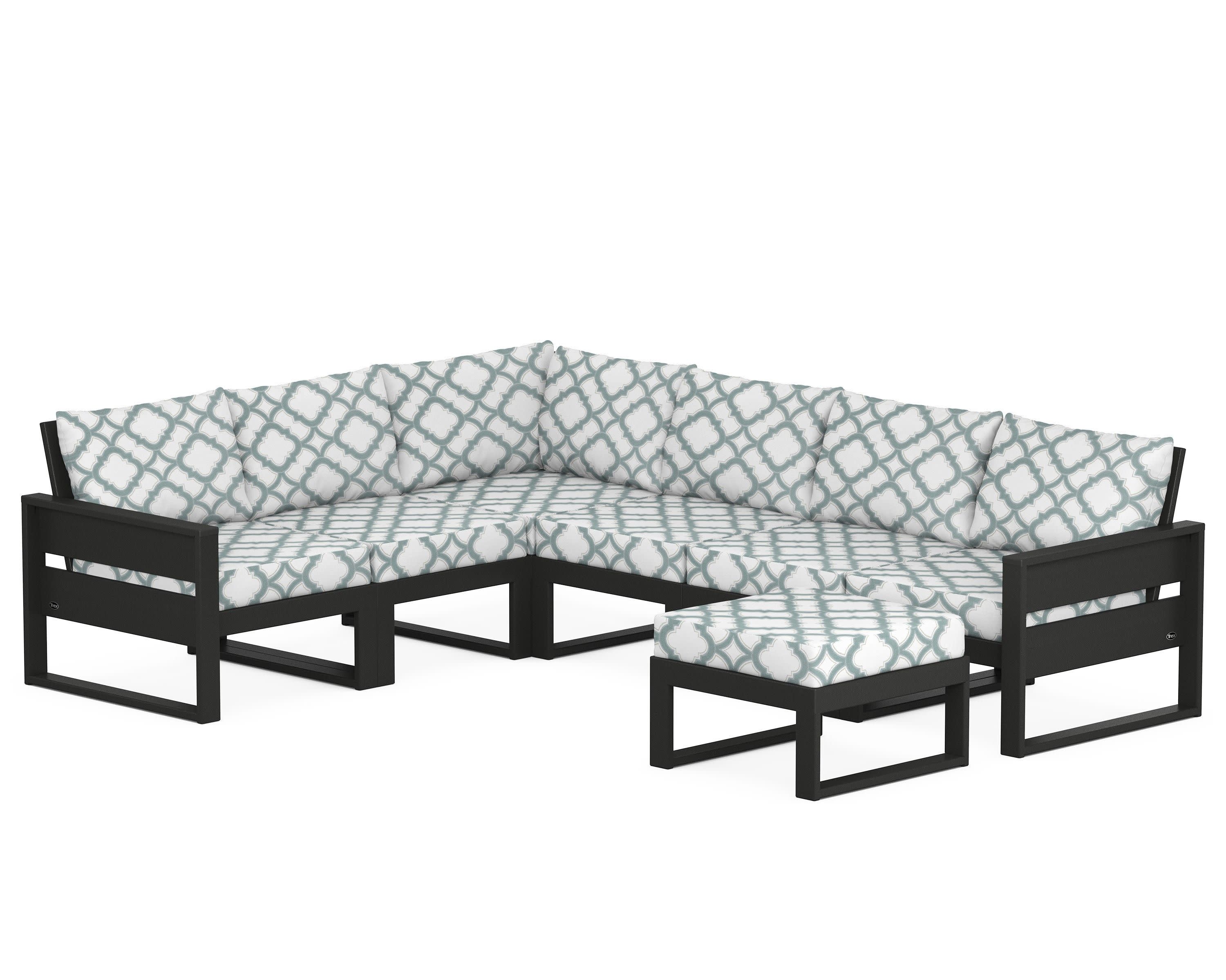 Eastport 6-Piece Sectional with Ottoman in Charcoal Black / Trellis Glacier Spa