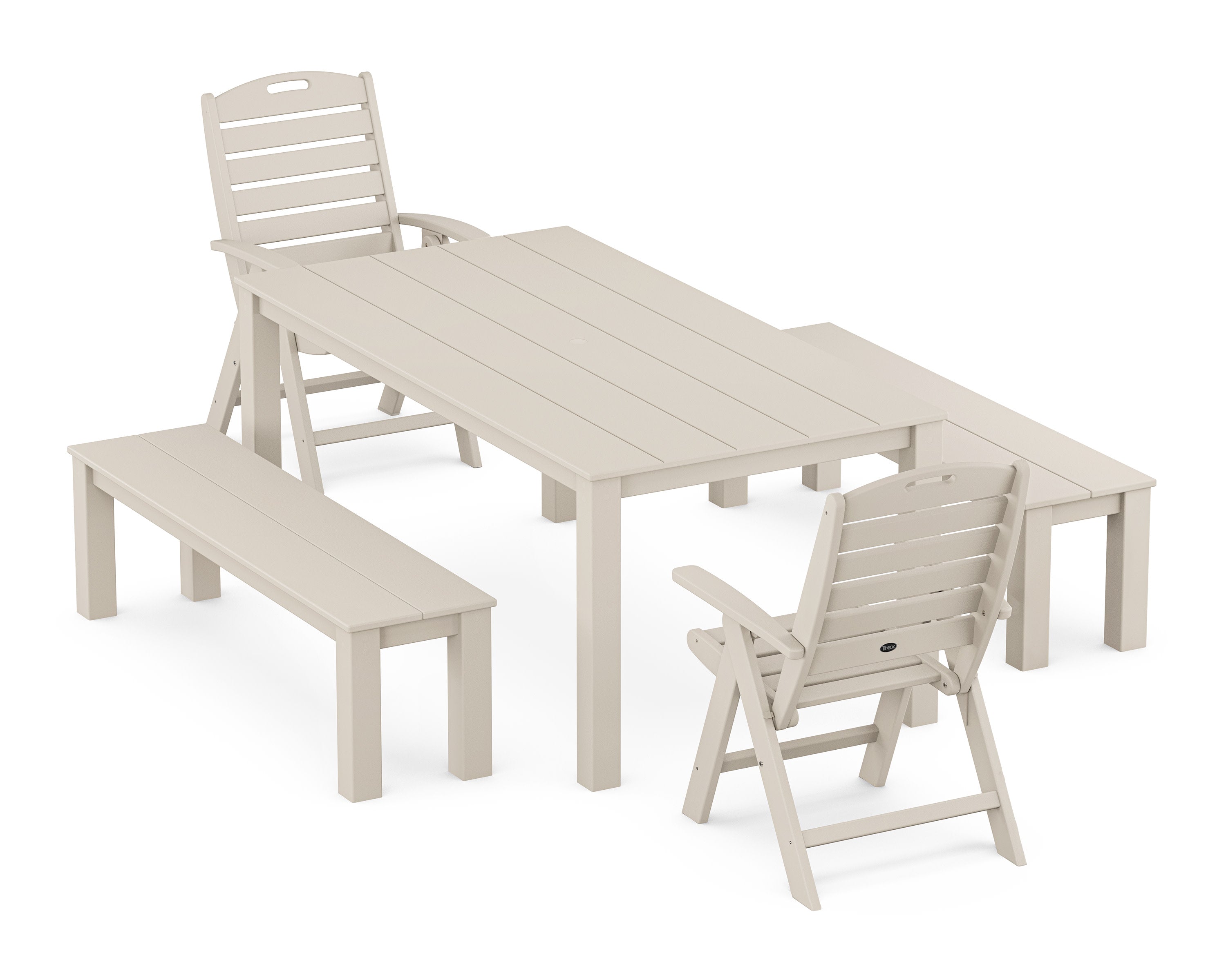 Yacht Club Highback Chair 5-Piece Parsons Dining Set with Benches in Sand Castle