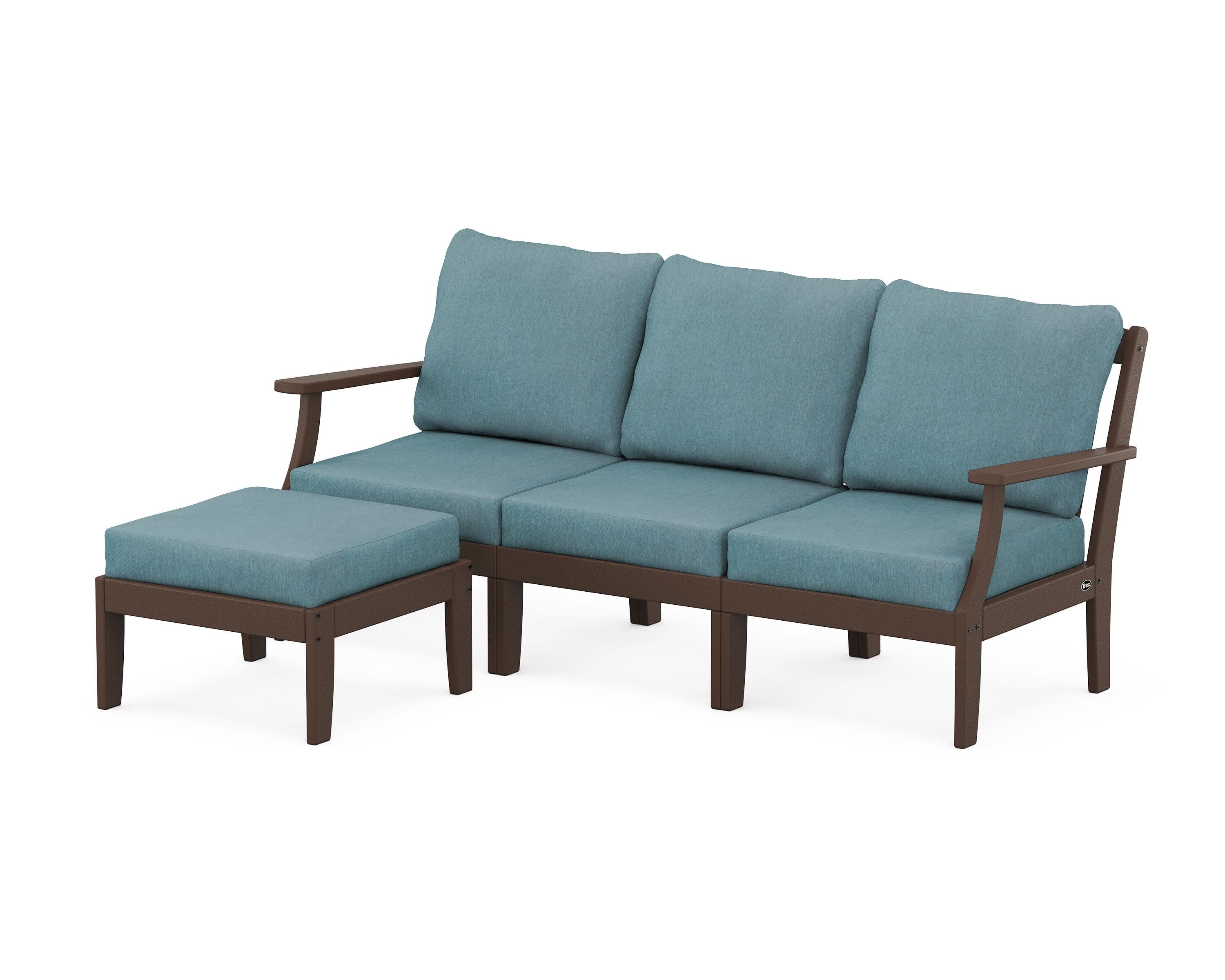 Yacht Club Modular 4-Piece Deep Seating Set with Ottoman in Vintage Lantern / Ocean Teal