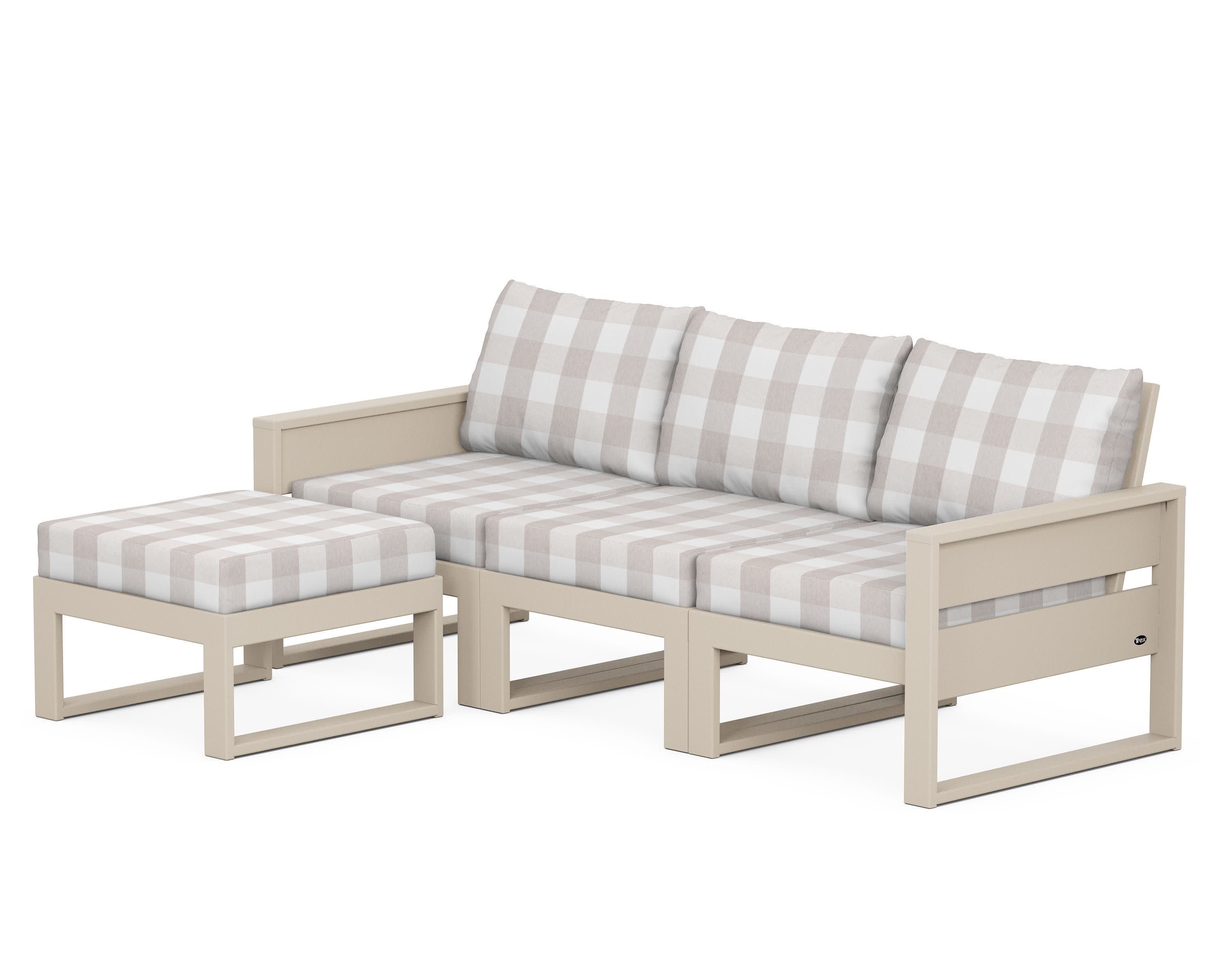 Eastport 4- Piece Sectional with Ottoman in Sand Castle / Buffalo Plaid Dune Burlap