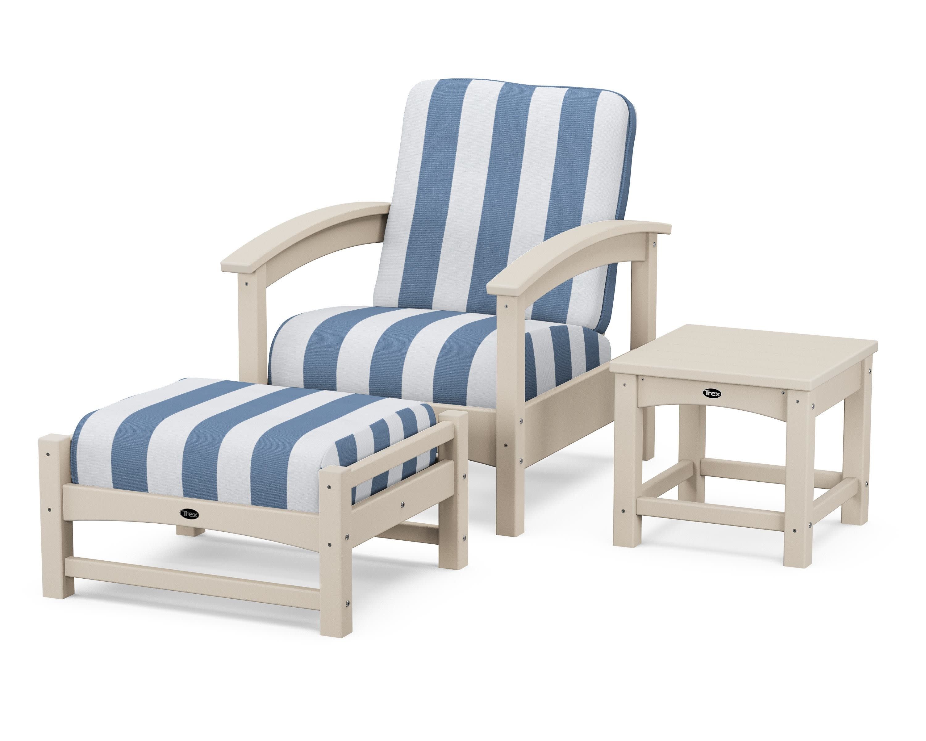 Rockport 3-Piece Deep Seating Set in Sand Castle / Cabana Stripe Sky Blue