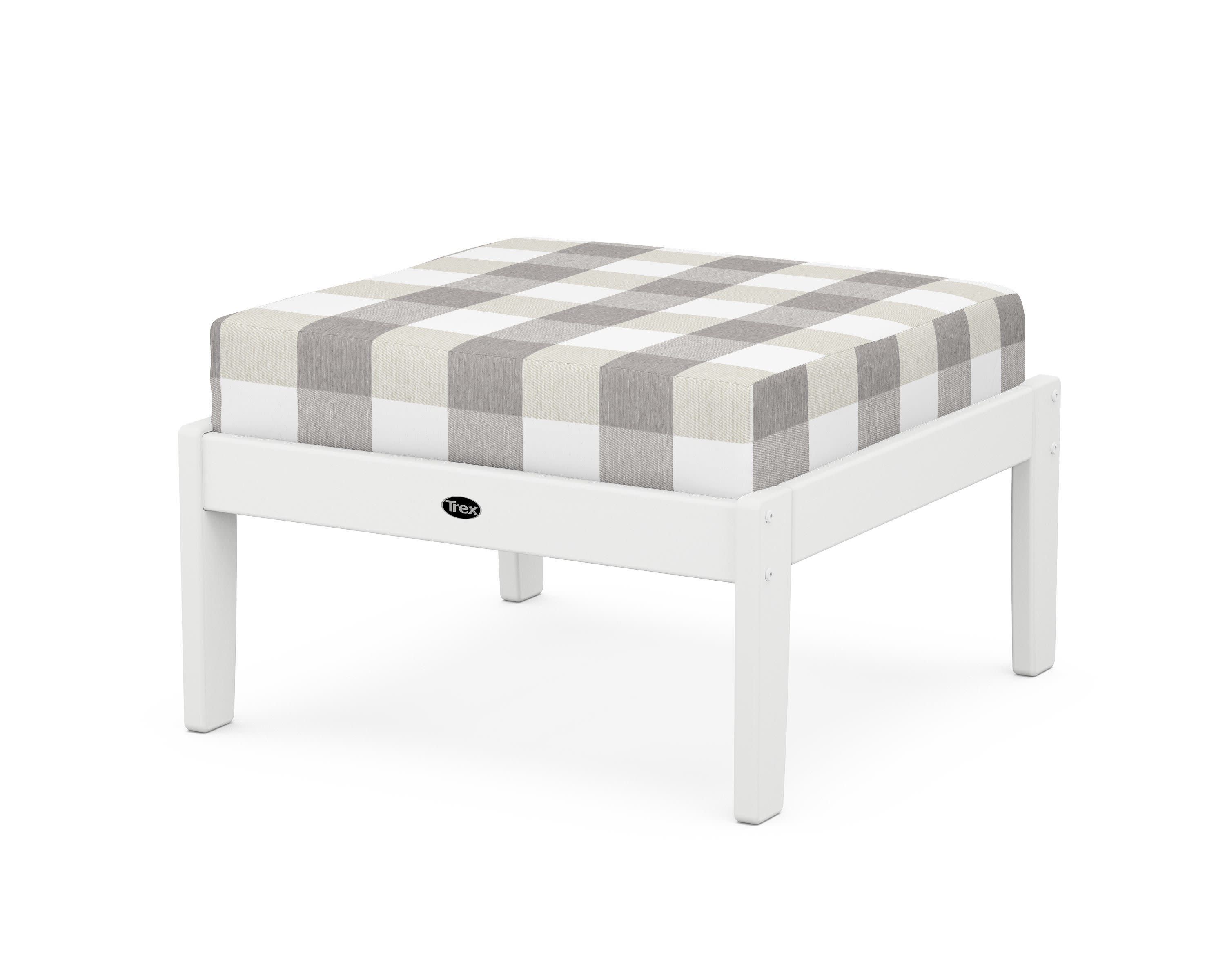Yacht Club Deep Seating Ottoman in Classic White / Buffalo Plaid Grey Mist