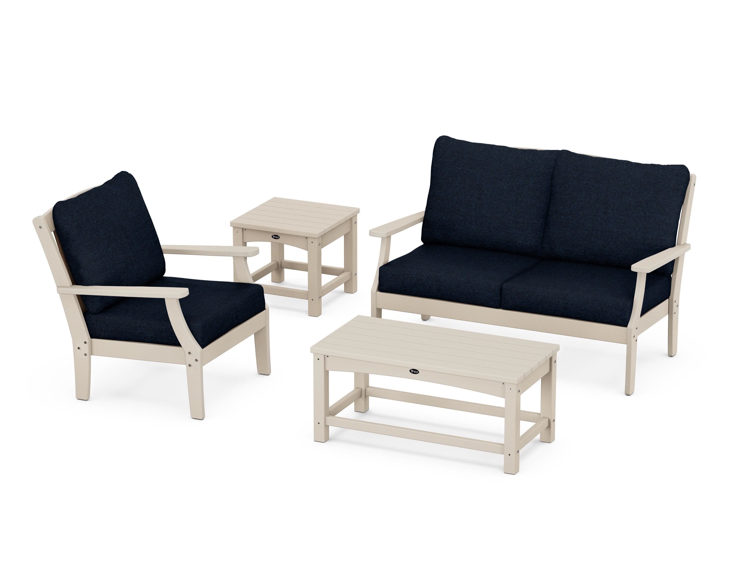 Yacht Club 4-Piece Deep Seating Set in Sand Castle / Marine Indigo