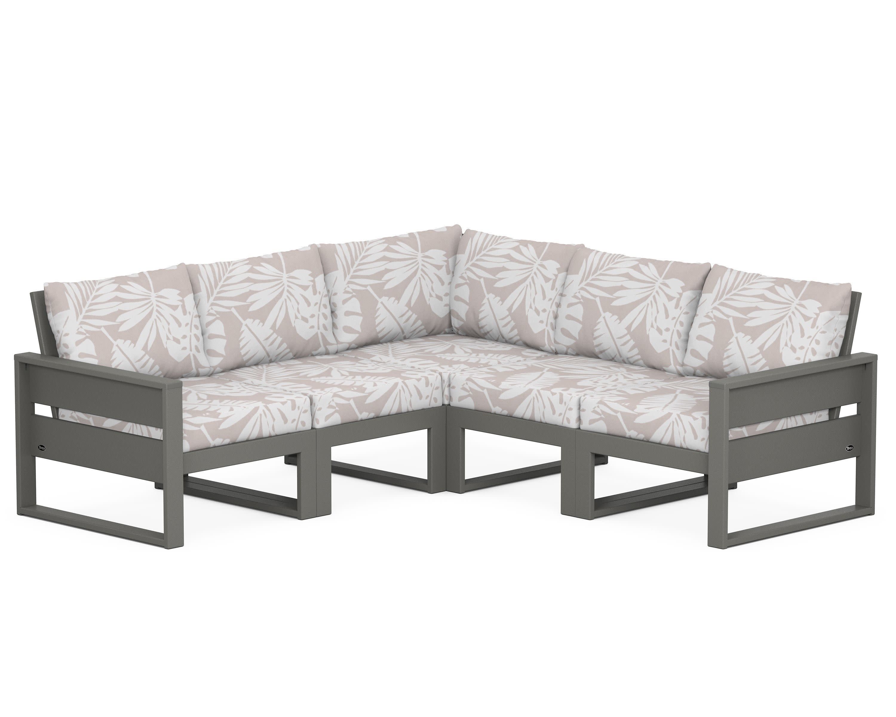 Eastport 5-Piece Sectional in Stepping Stone / Leaf Dune Burlap