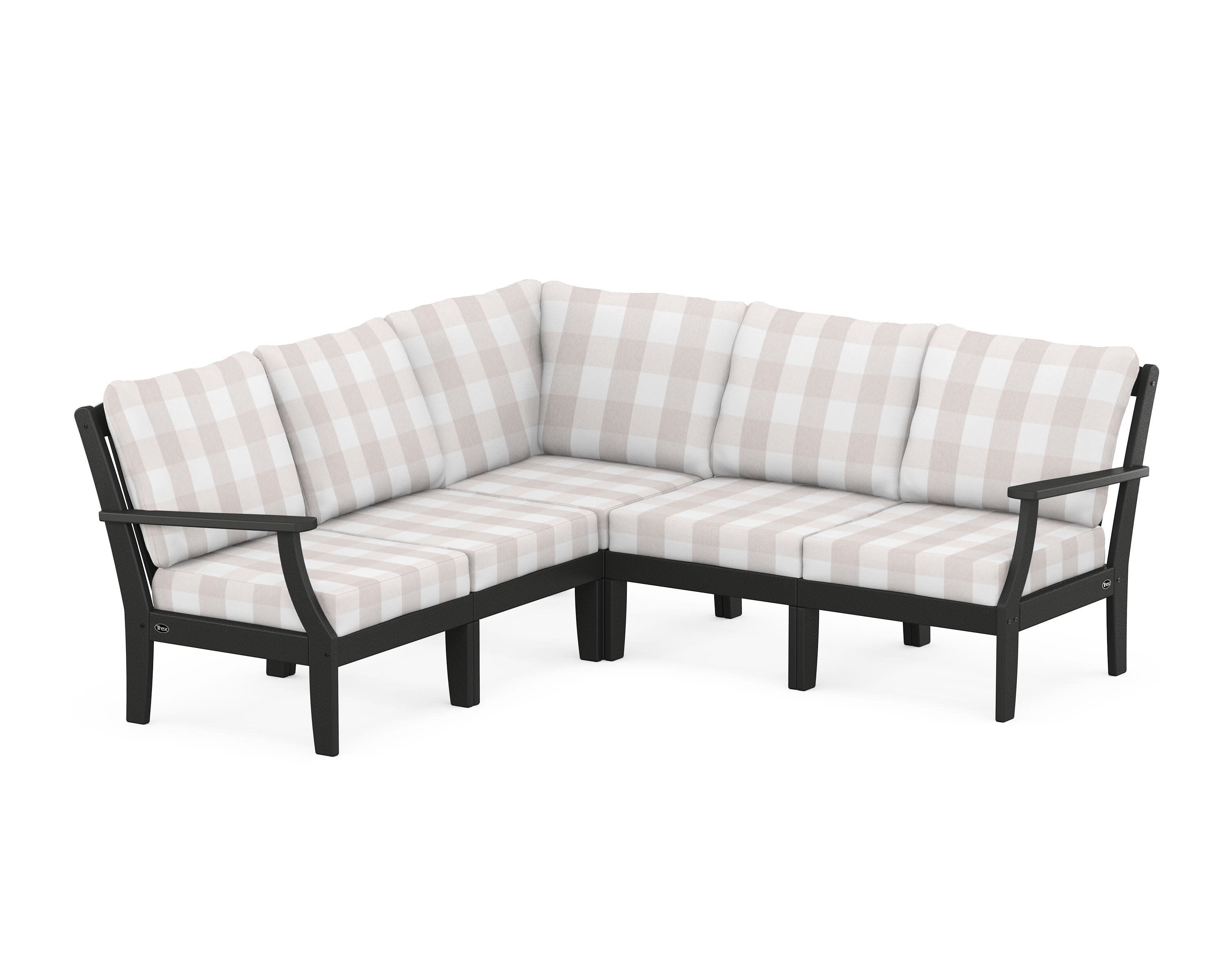 Yacht Club Modular 5-Piece Deep Seating Set in Charcoal Black / Buffalo Plaid Dune Burlap