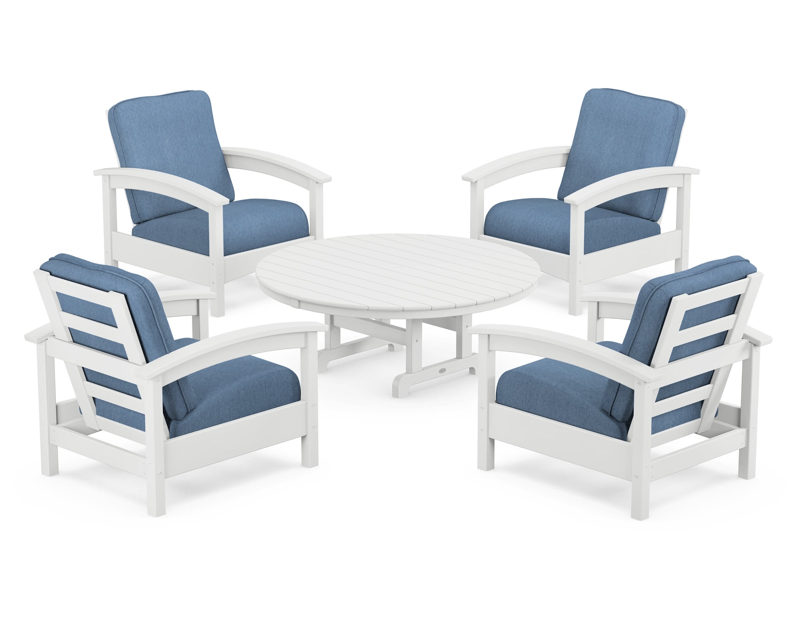 Rockport 5-Piece Deep Seating Set in Classic White / Sky Blue