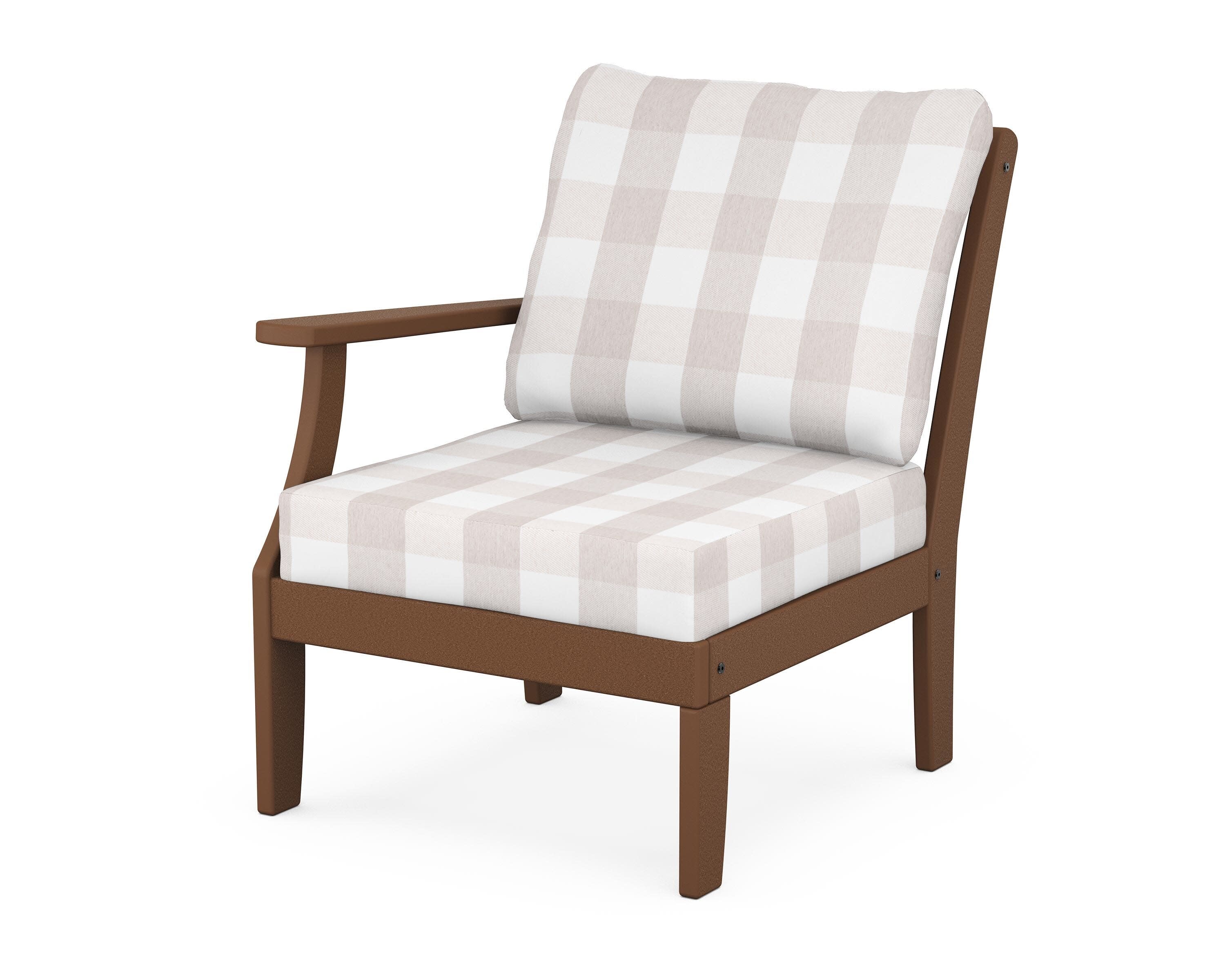 Yacht Club Modular Left Arm Chair in Tree House / Buffalo Plaid Dune Burlap