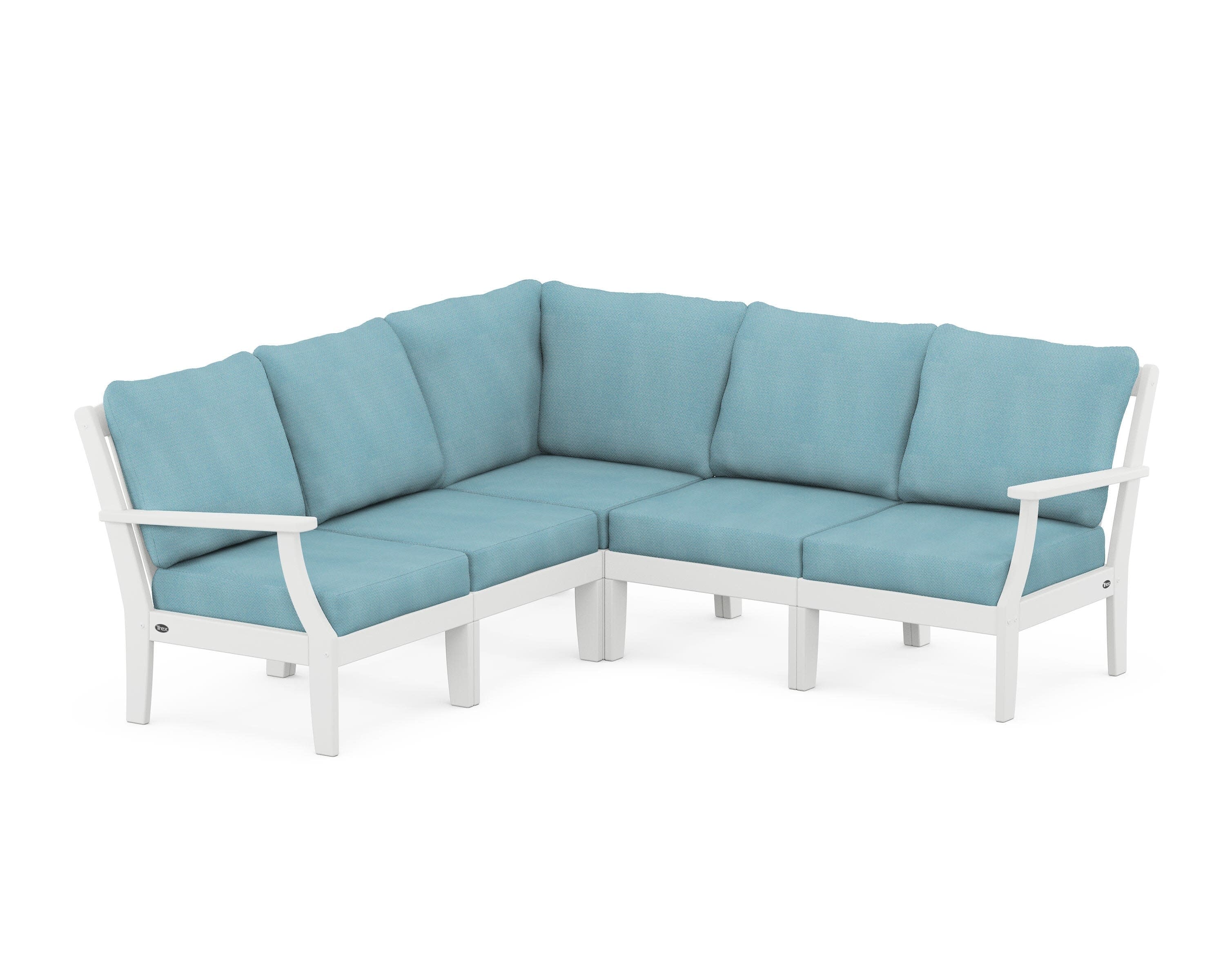 Yacht Club Modular 5-Piece Deep Seating Set in Classic White / Lattice Sky Blue