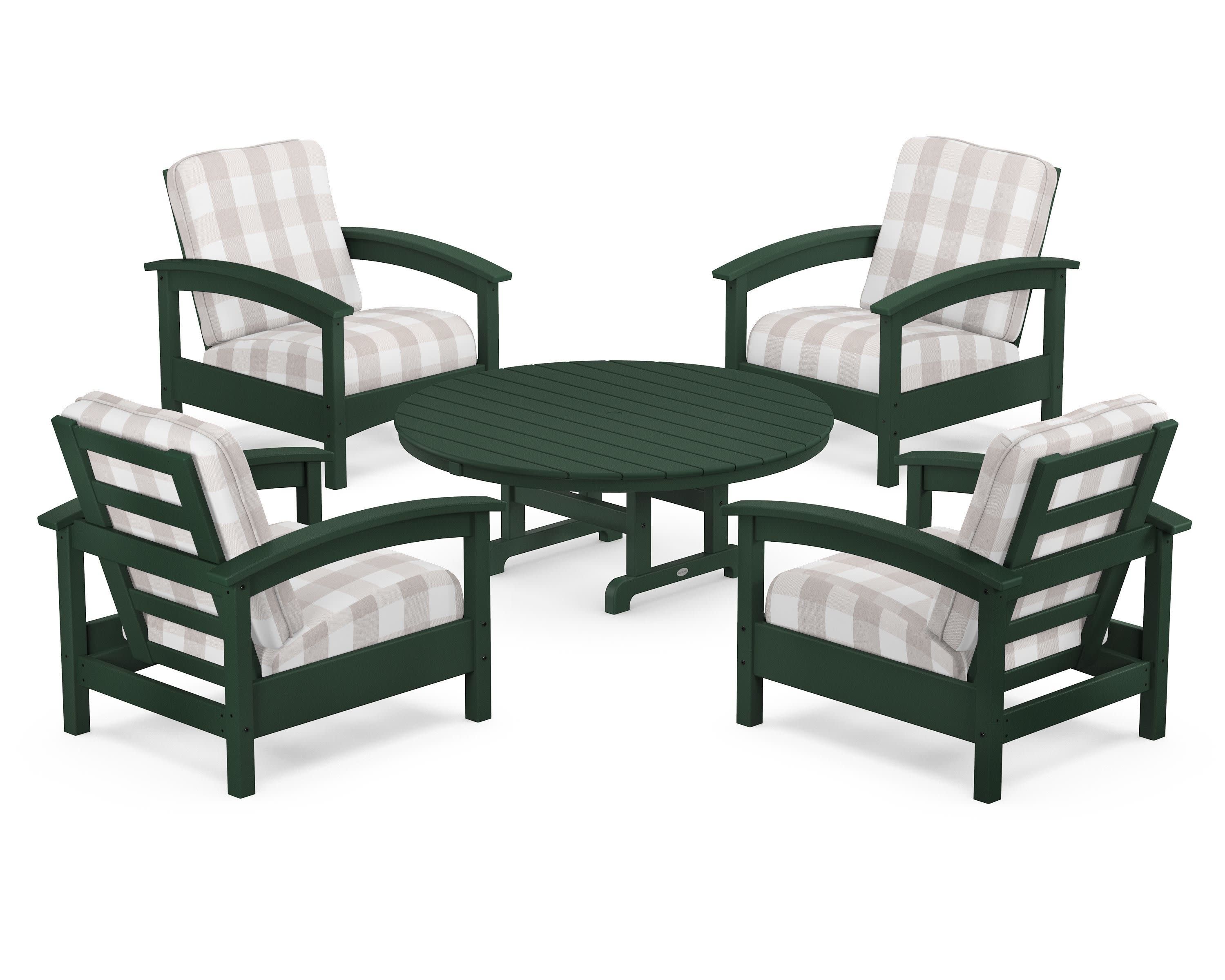 Rockport 5-Piece Deep Seating Set in Rainforest Canopy / Buffalo Plaid Dune Burlap