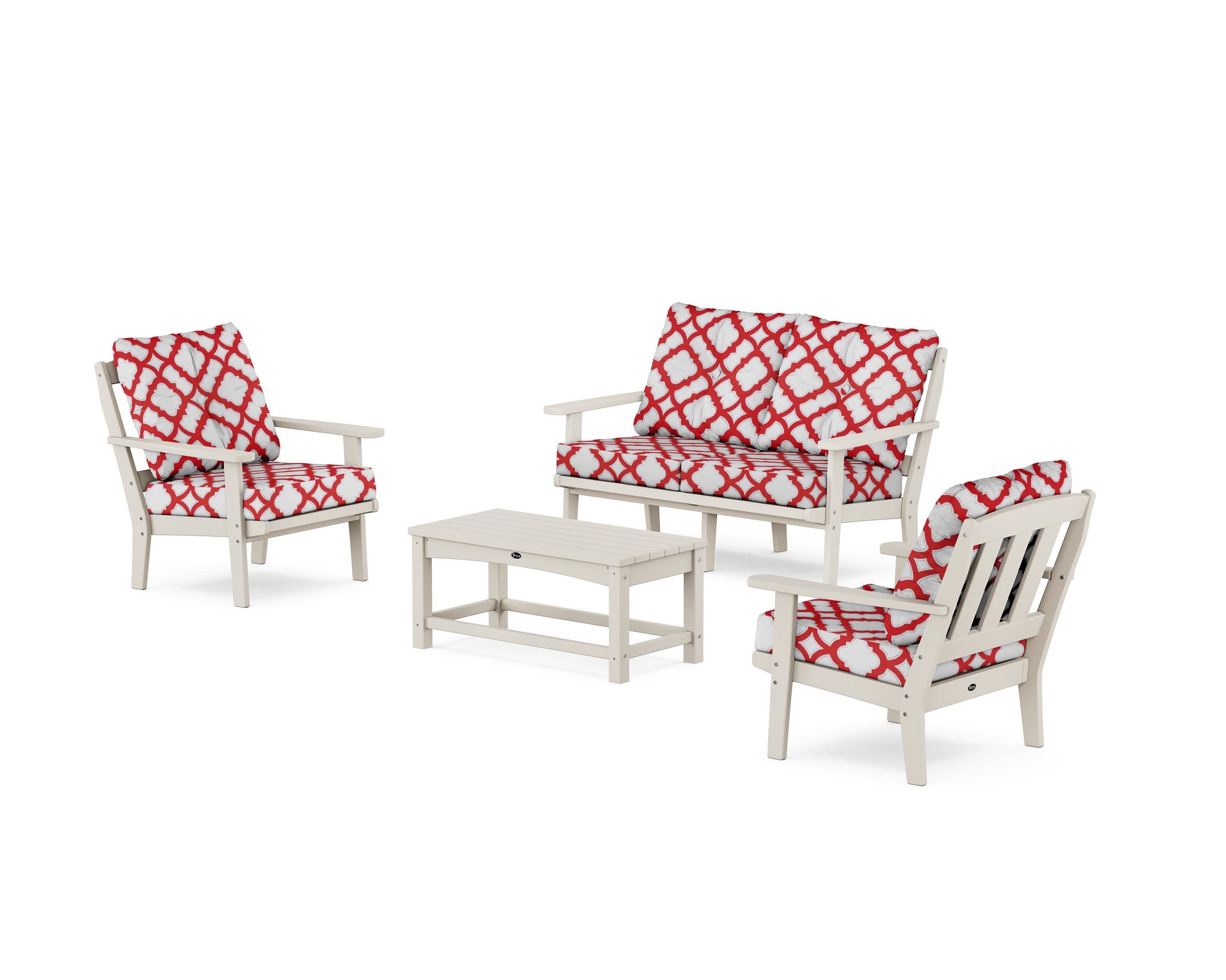 Cape Cod 4-Piece Deep Seating Set with Loveseat in Sand Castle / Trellis Crimson