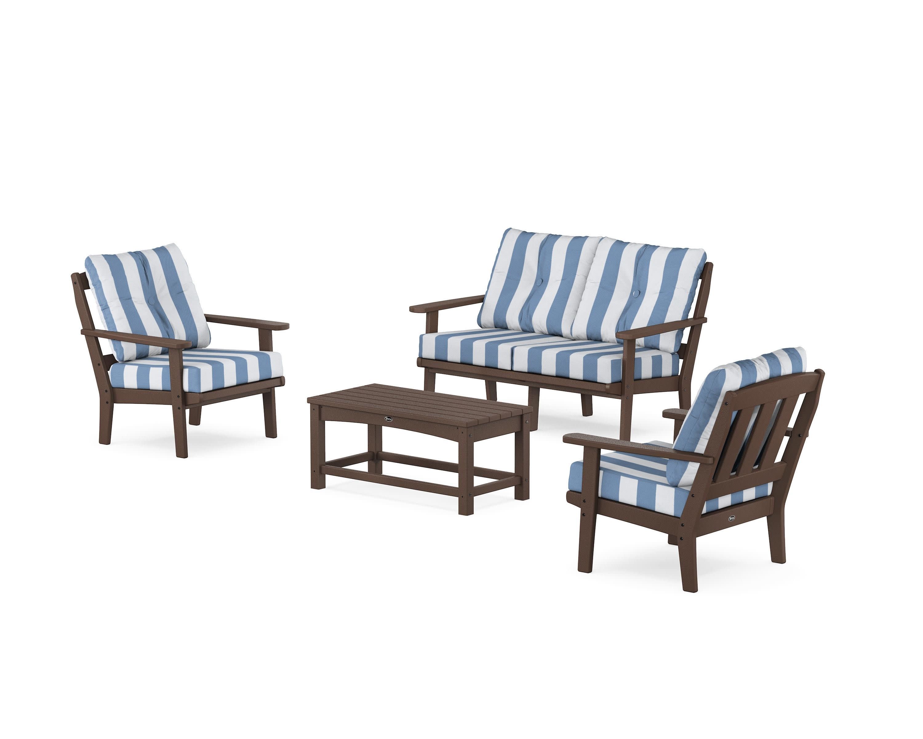 Cape Cod 4-Piece Deep Seating Set with Loveseat in Vintage Lantern / Cabana Stripe Sky Blue