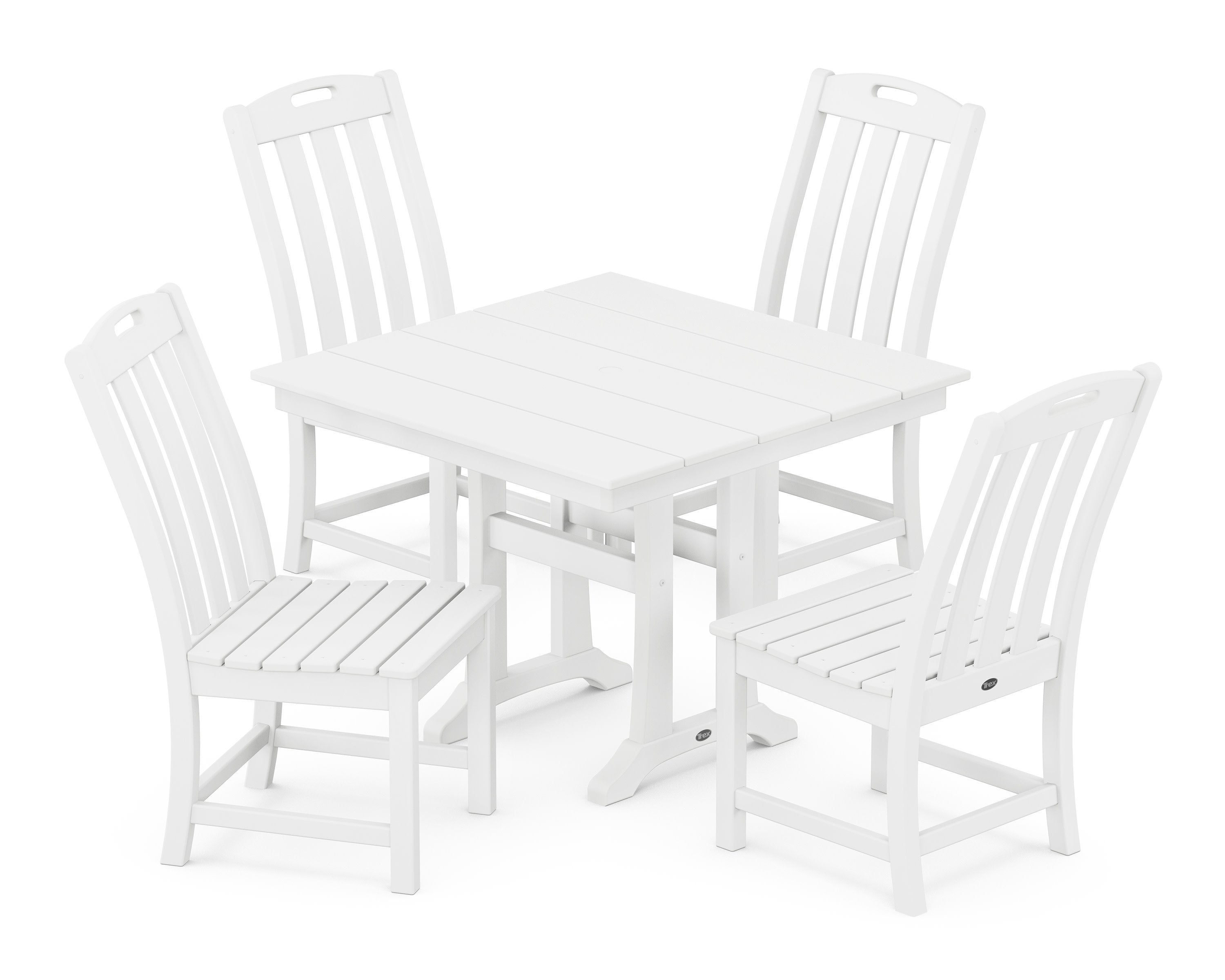 Yacht Club 5-Piece Farmhouse Trestle Side Chair Dining Set in Classic White