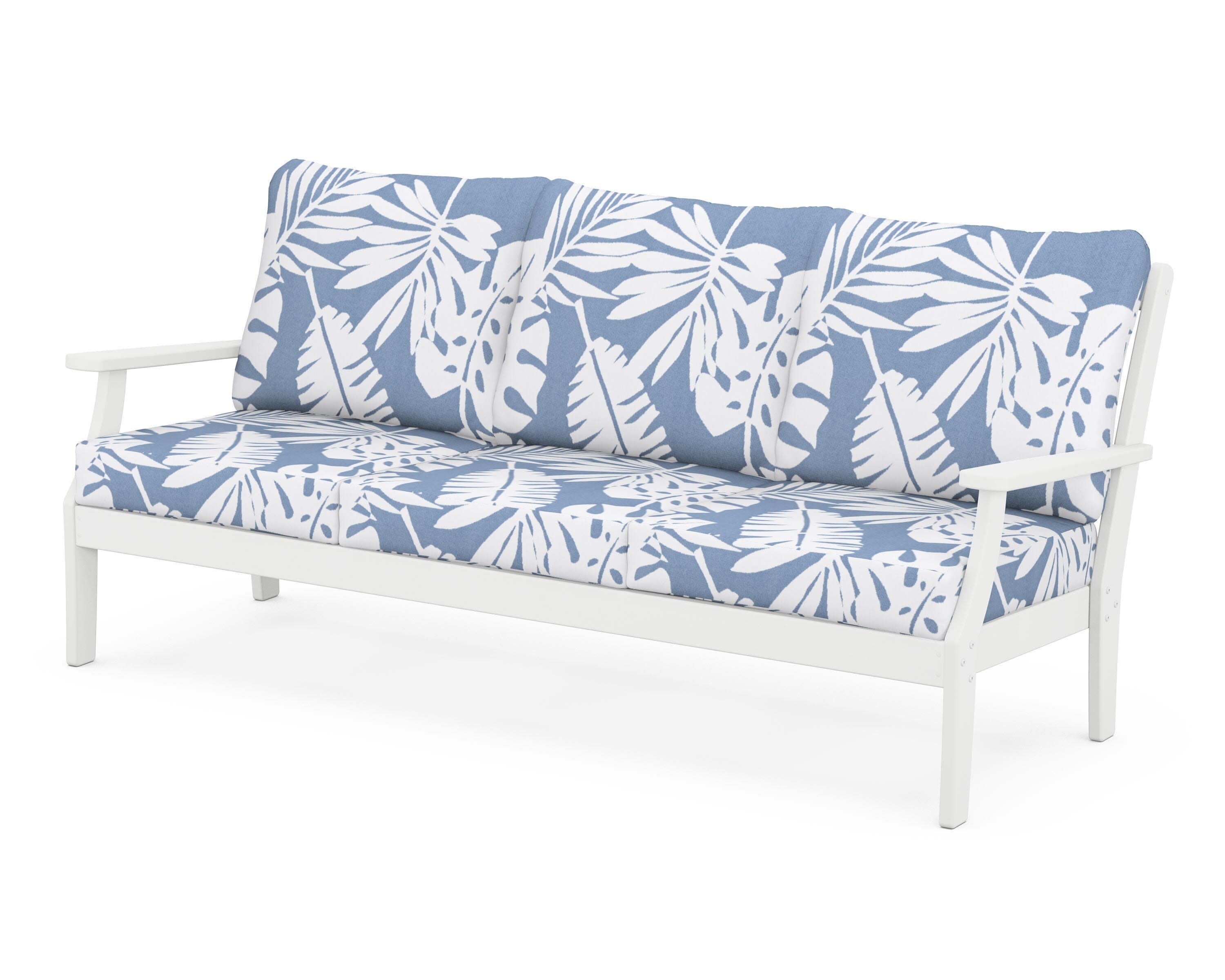 Yacht Club Deep Seating Sofa in Classic White / Leaf Sky Blue