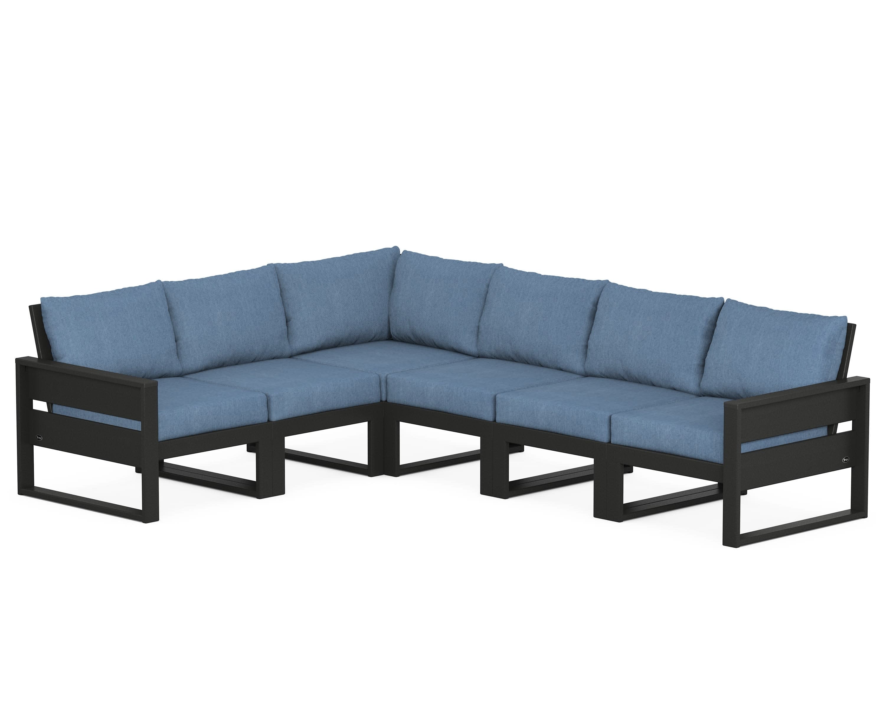 Eastport 6-Piece Sectional in Charcoal Black / Sky Blue