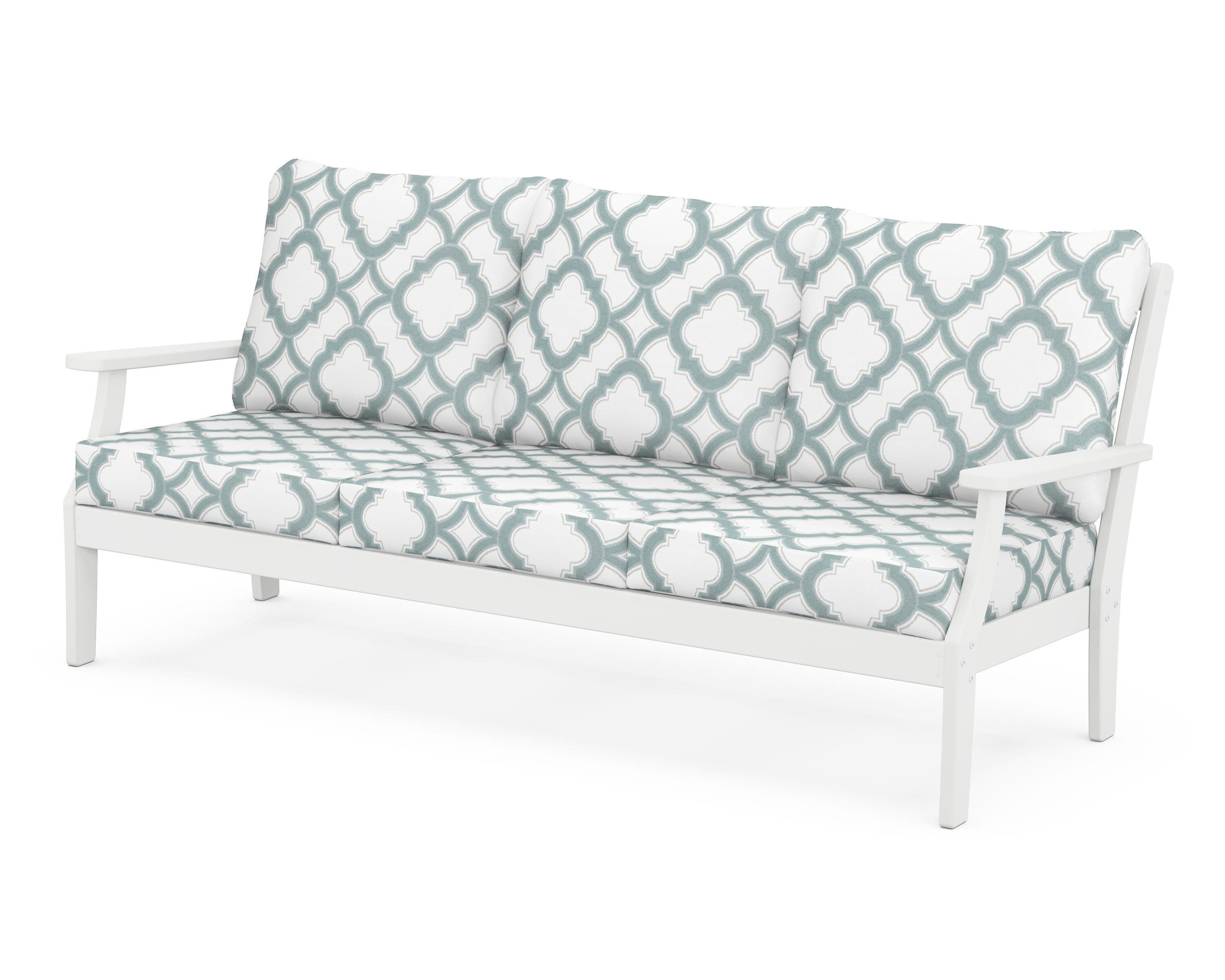 Yacht Club Deep Seating Sofa in Classic White / Trellis Glacier Spa