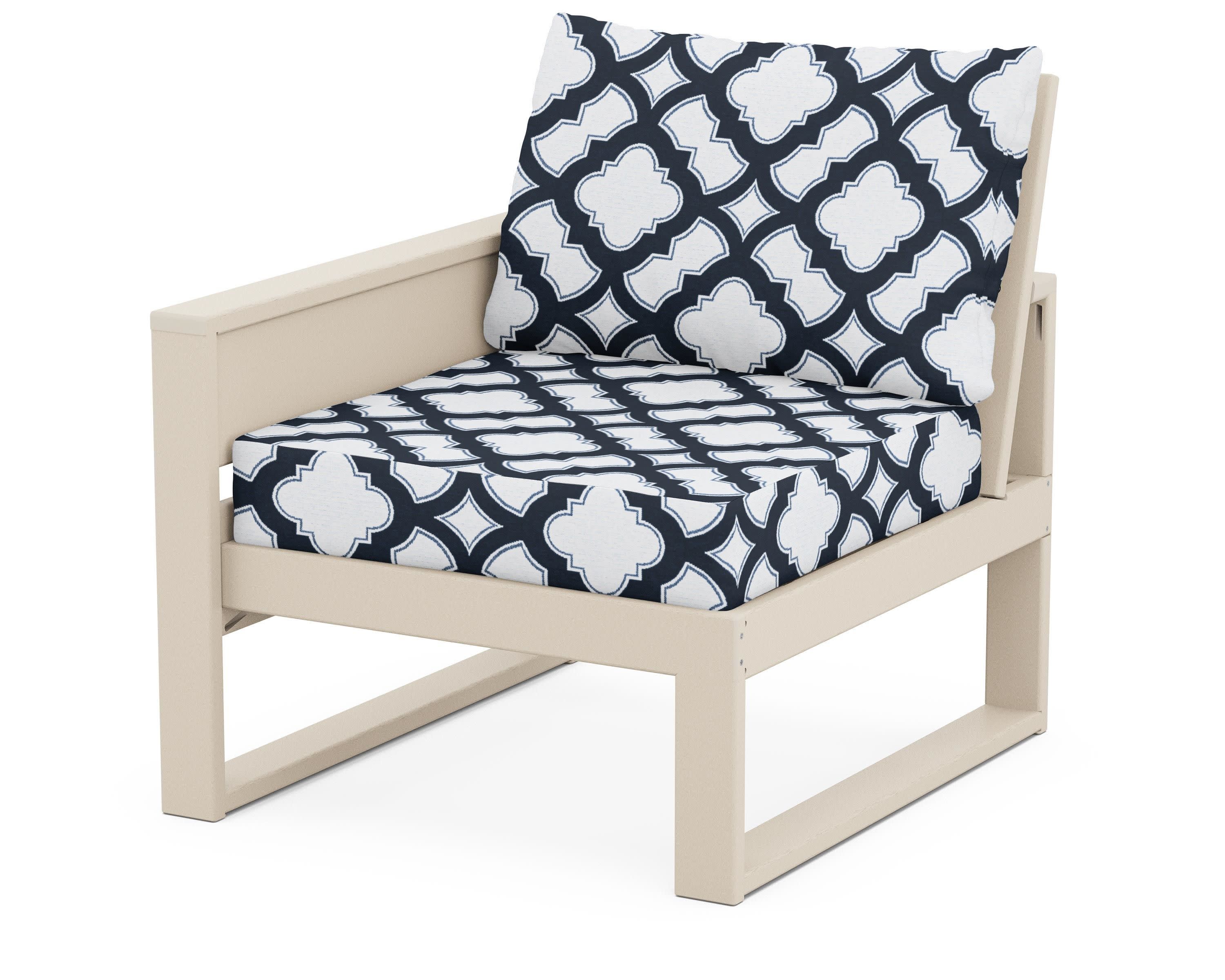 Eastport Modular Left Arm Chair in Sand Castle / Trellis Marine Indigo