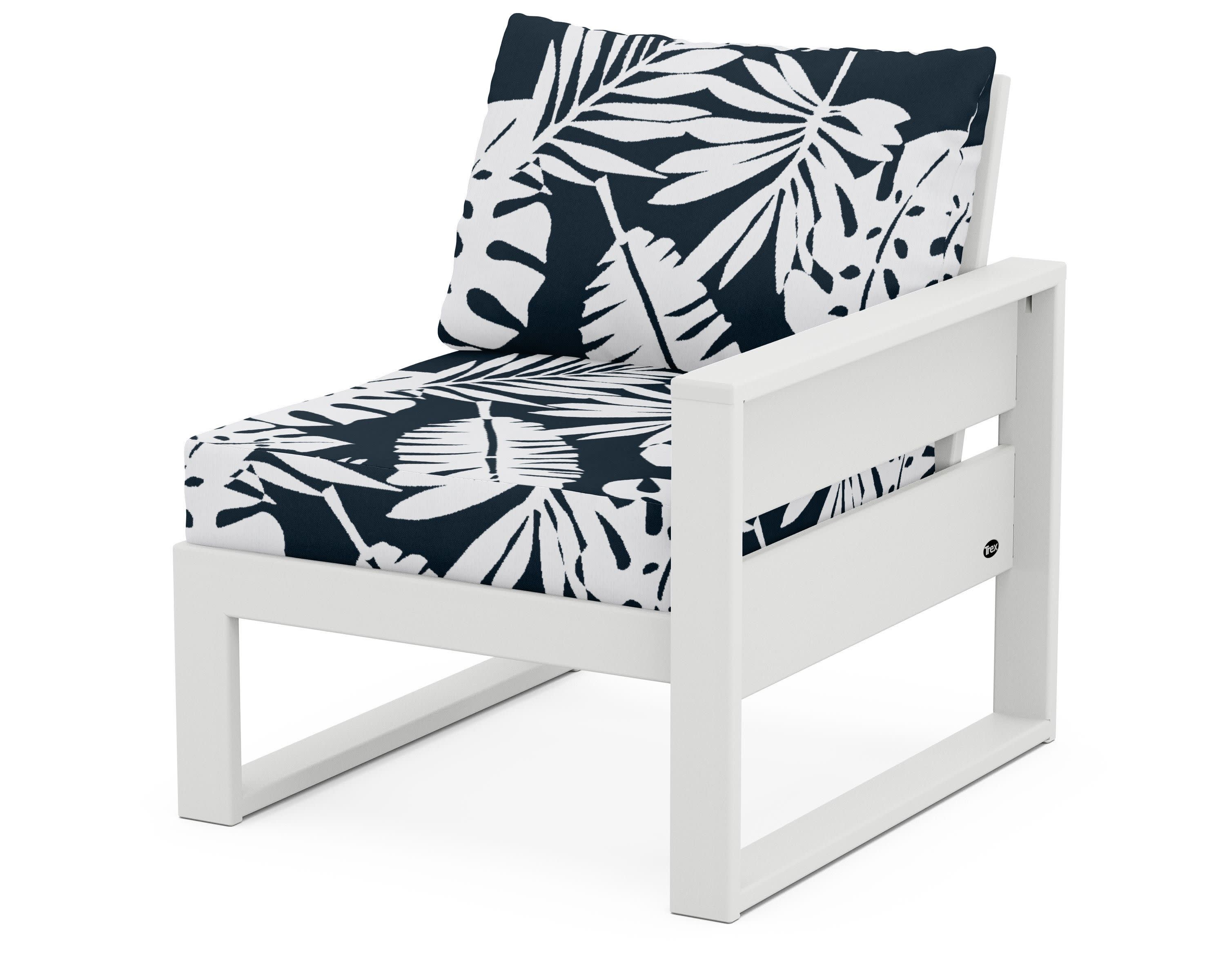Eastport Modular Right Arm Chair in Classic White / Leaf Marine Indigo