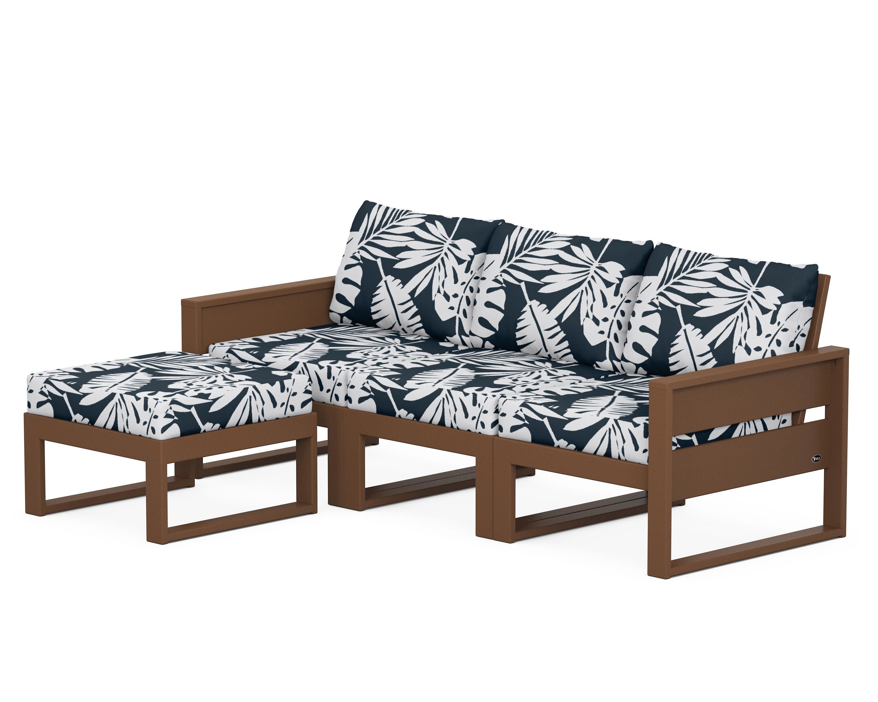 Eastport 4- Piece Sectional with Ottoman in Tree House / Leaf Marine Indigo