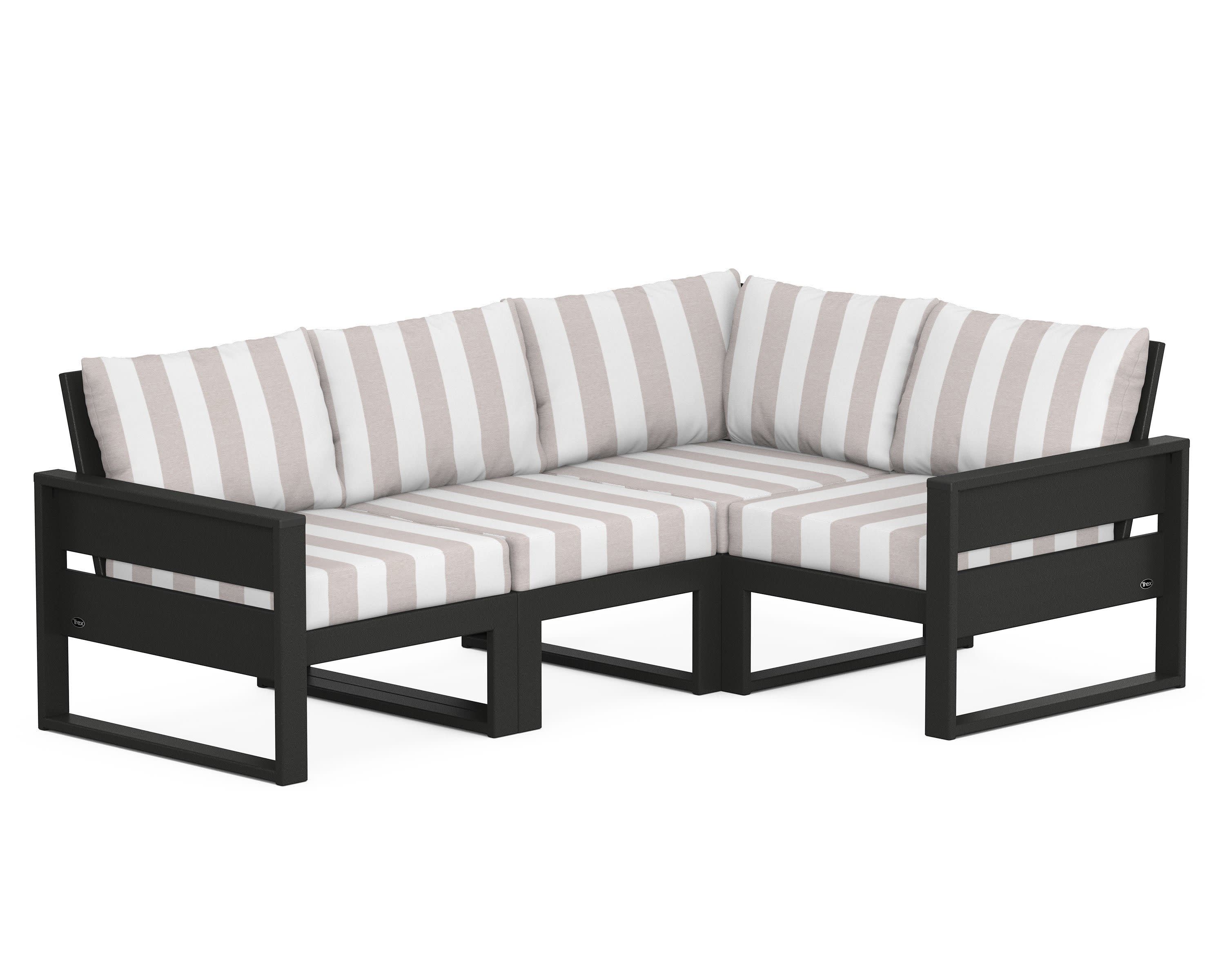 Eastport 4- Piece Sectional in Charcoal Black / Cabana Stripe Dune Burlap