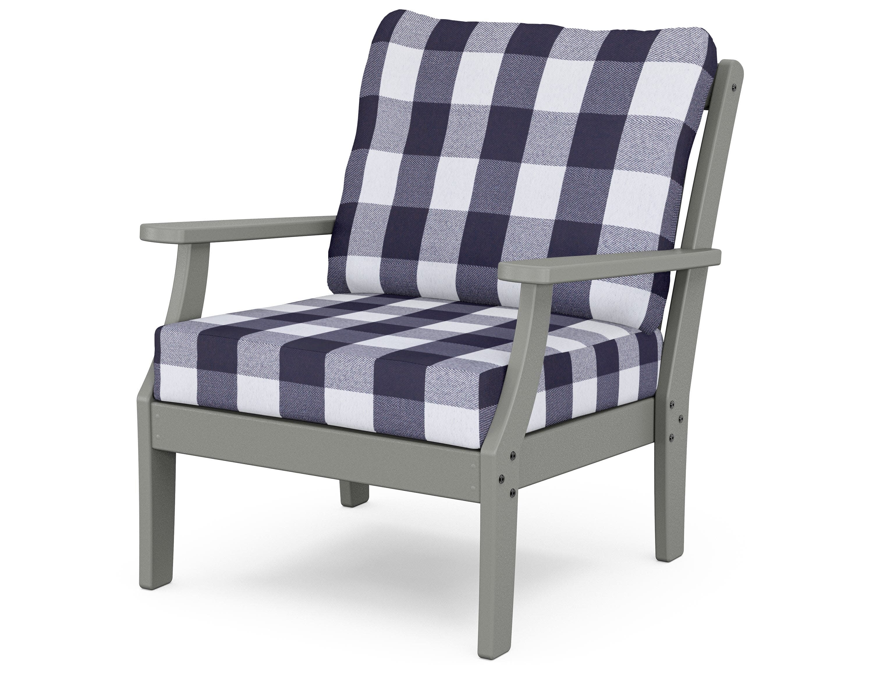 Yacht Club Deep Seating Chair in Stepping Stone / Buffalo Plaid Navy