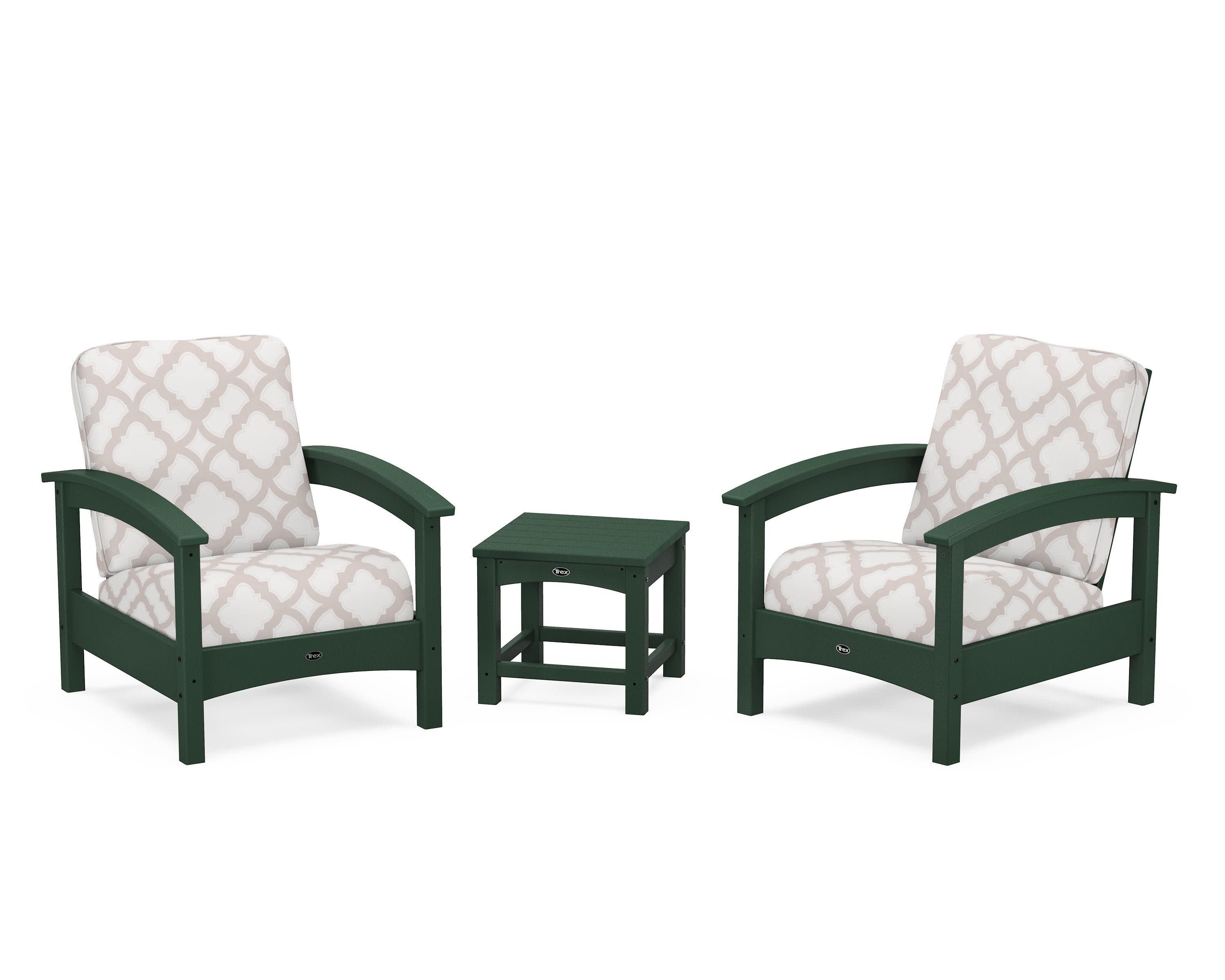 Rockport Club 3-Piece Deep Seating Conversation Set in Rainforest Canopy / Trellis Dune Burlap