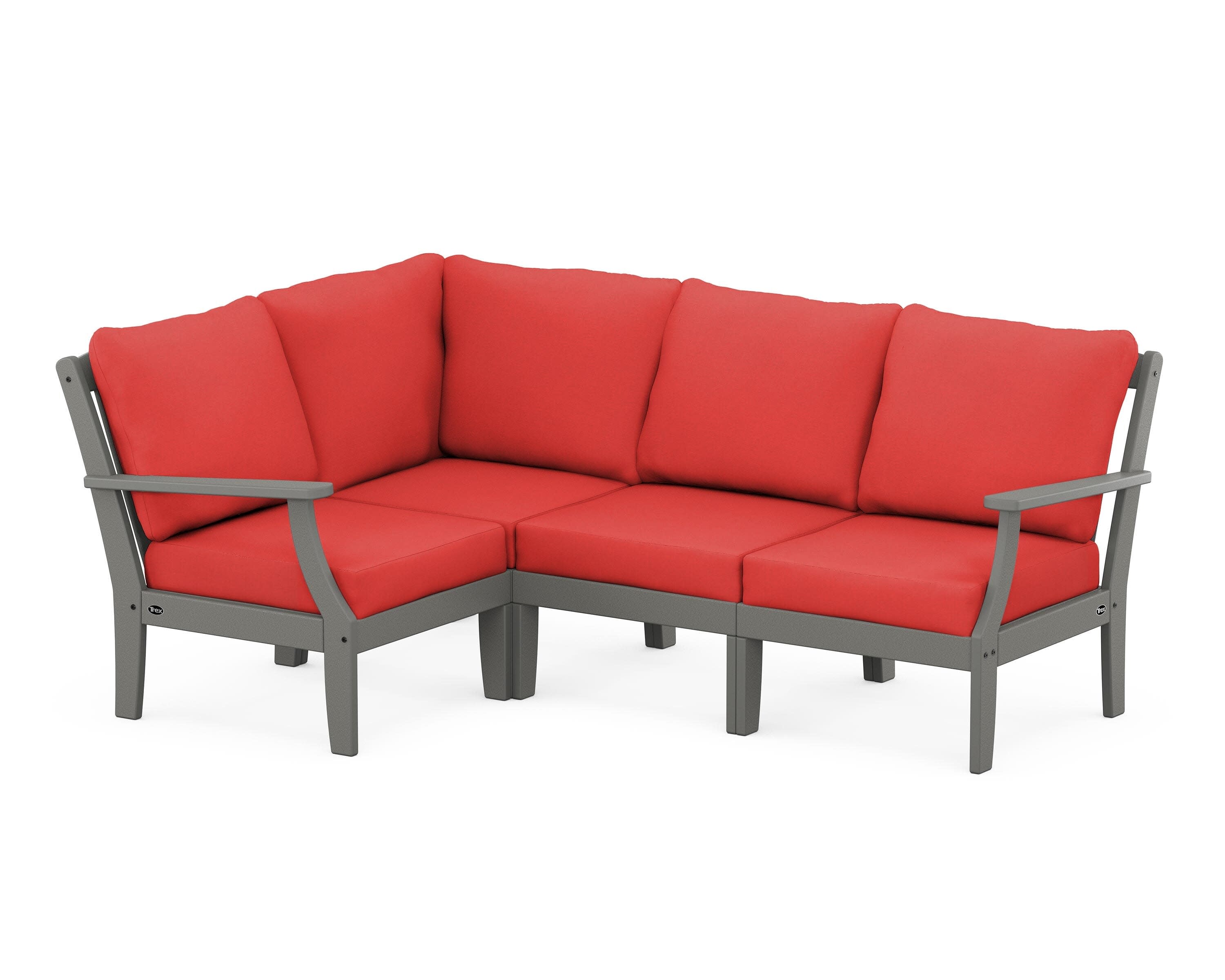 Yacht Club Modular 4-Piece Deep Seating Set in Stepping Stone / Crimson Linen