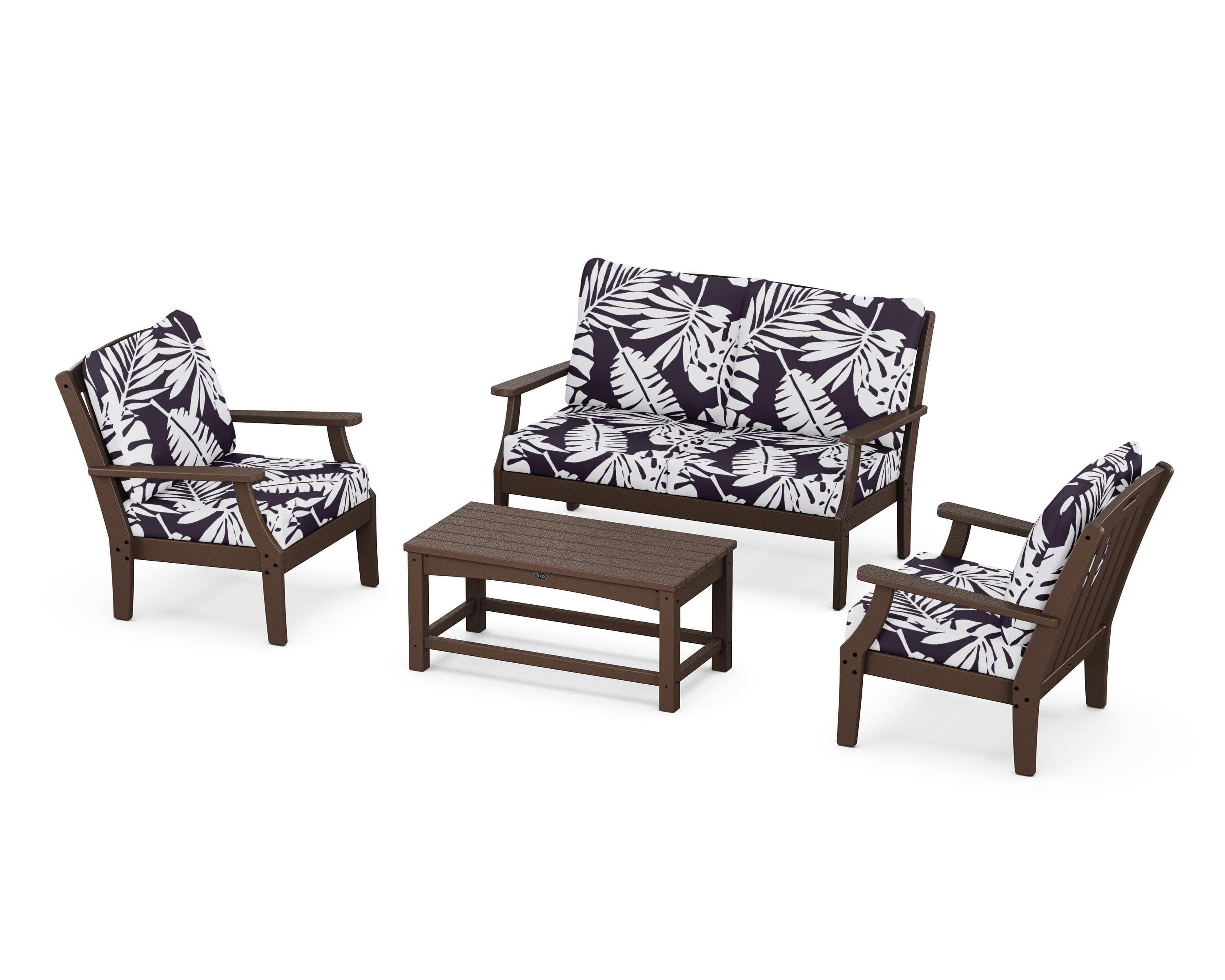 Yacht Club 4-Piece Deep Seating Chair Set in Vintage Lantern / Leaf Navy