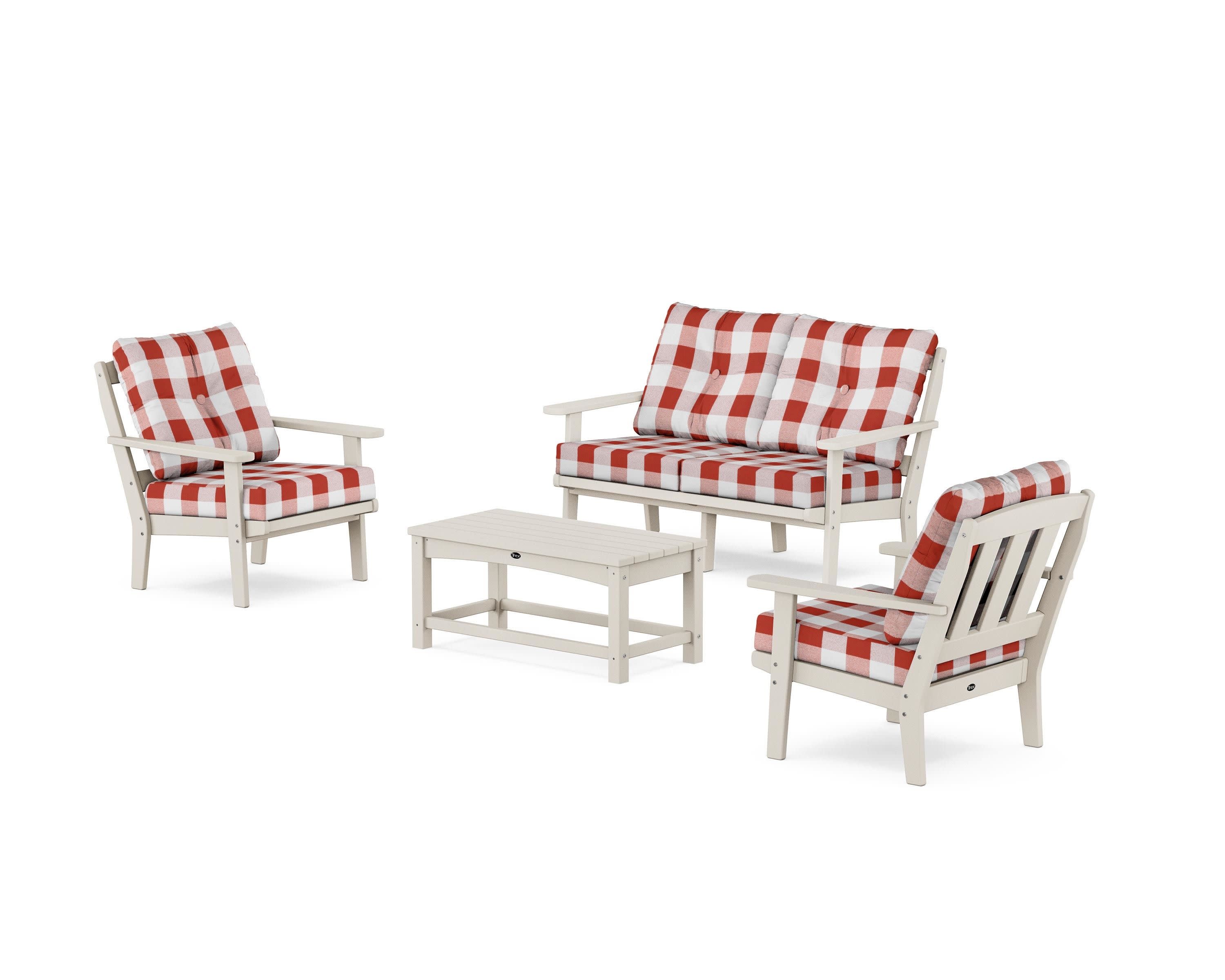 Cape Cod 4-Piece Deep Seating Set with Loveseat in Sand Castle / Buffalo Plaid Crimson