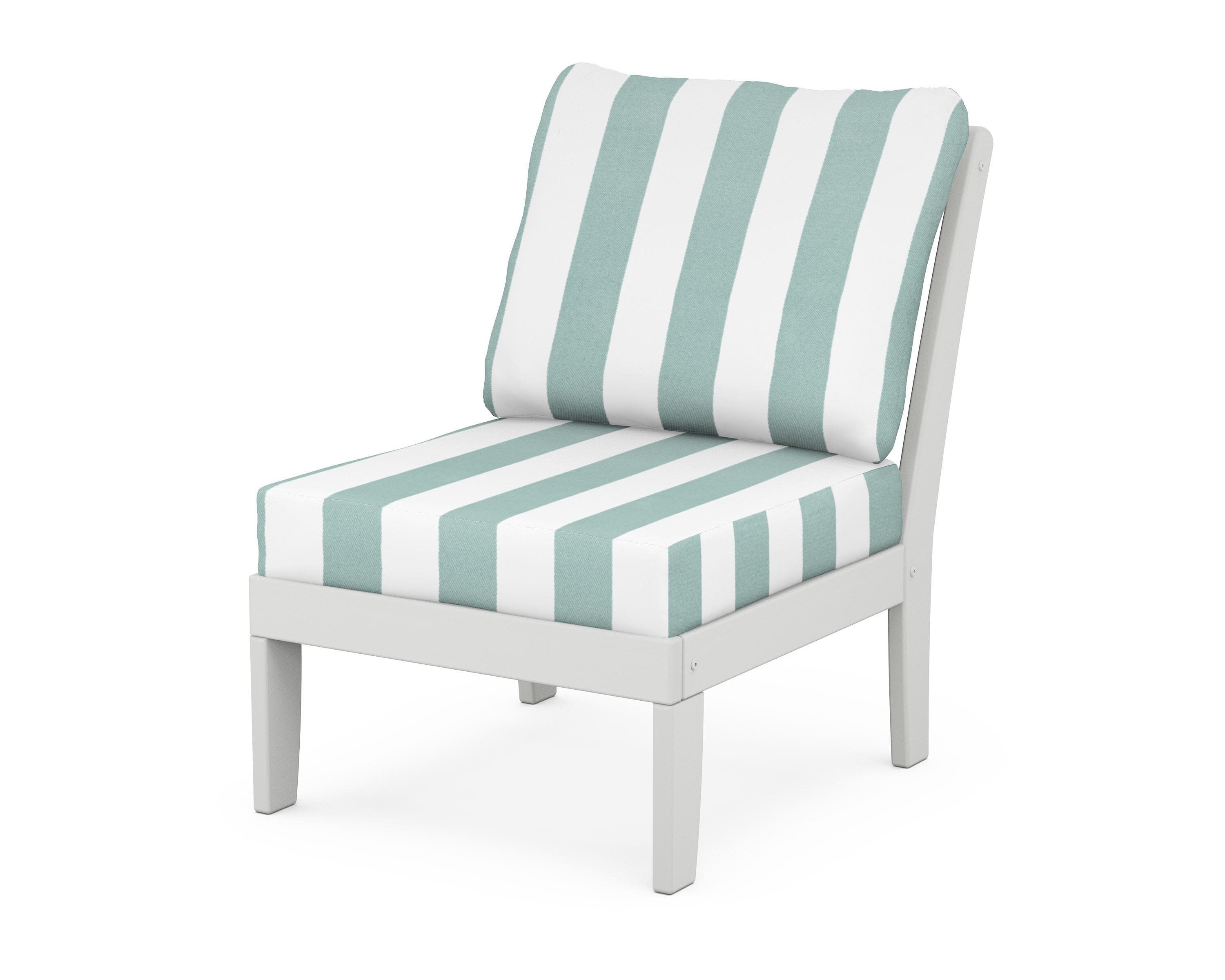 Yacht Club Modular Armless Chair in Classic White / Cabana Stripe Glacier Spa