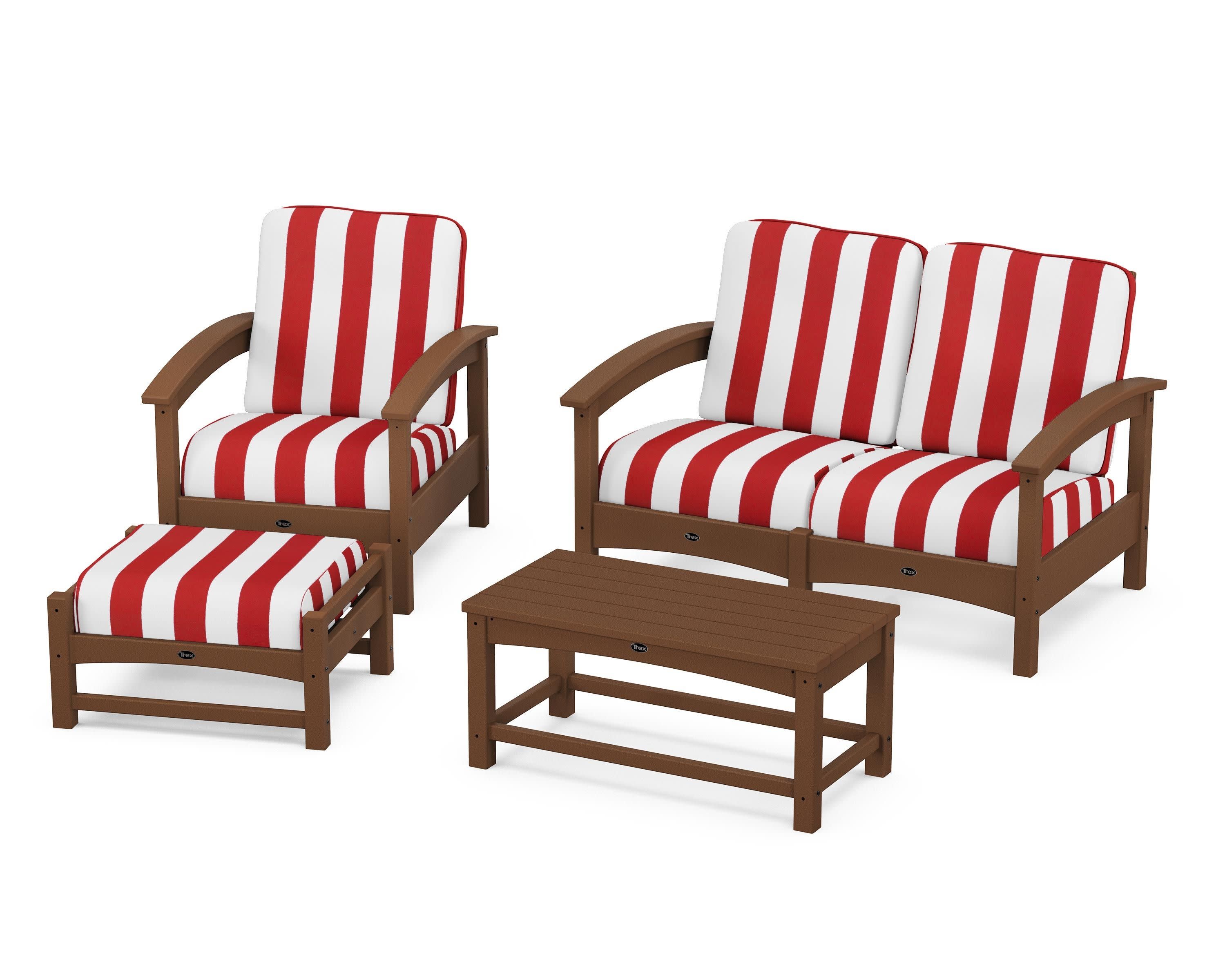 Rockport 4-Piece Deep Seating Conversation Group in Tree House / Cabana Stripe Crimson