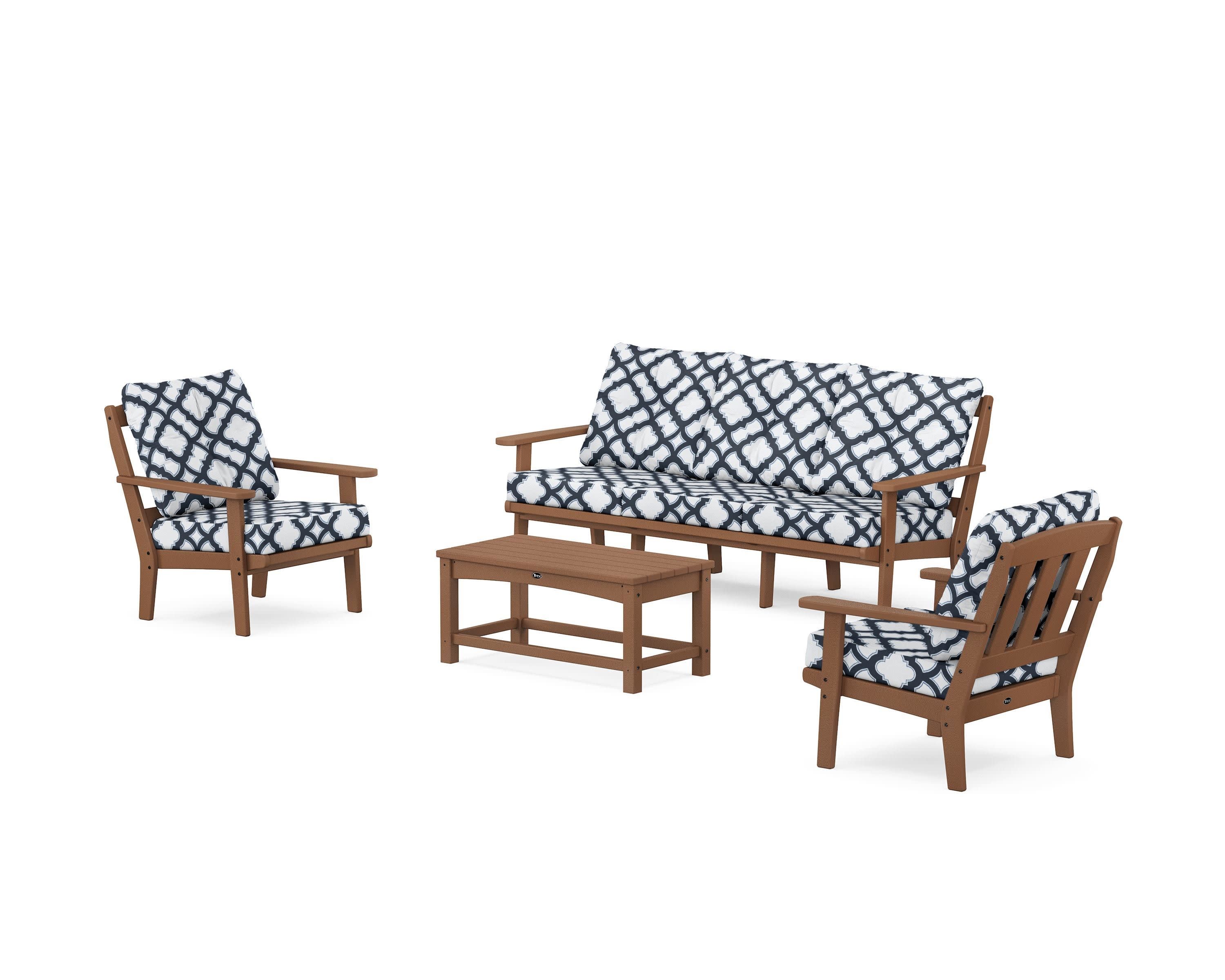 Cape Cod 4-Piece Deep Seating Set with Sofa in Tree House / Trellis Marine Indigo