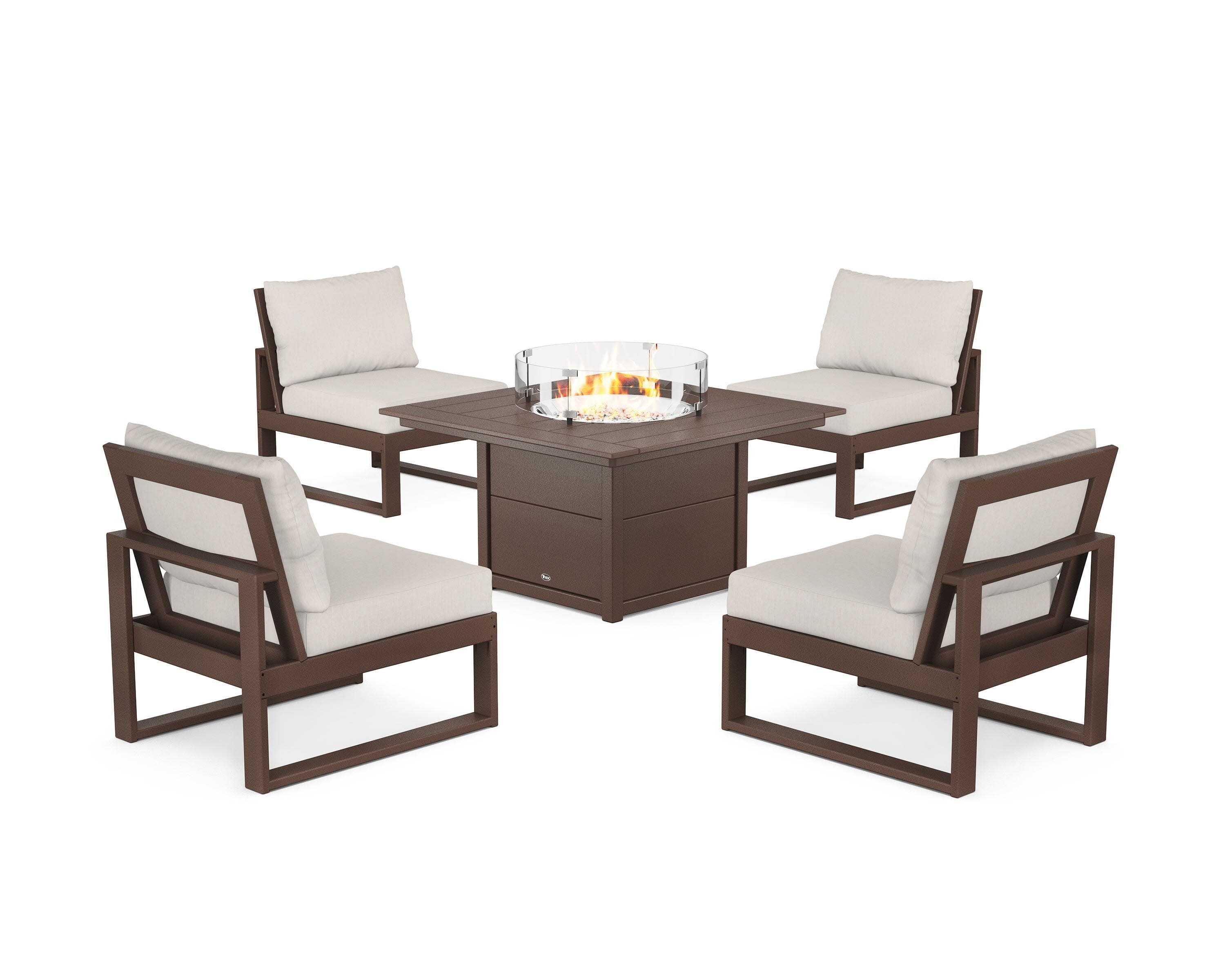 Eastport Modular 5-Piece Deep Seating Set with Square Fire Pit Table in Vintage Lantern / Cast Ash
