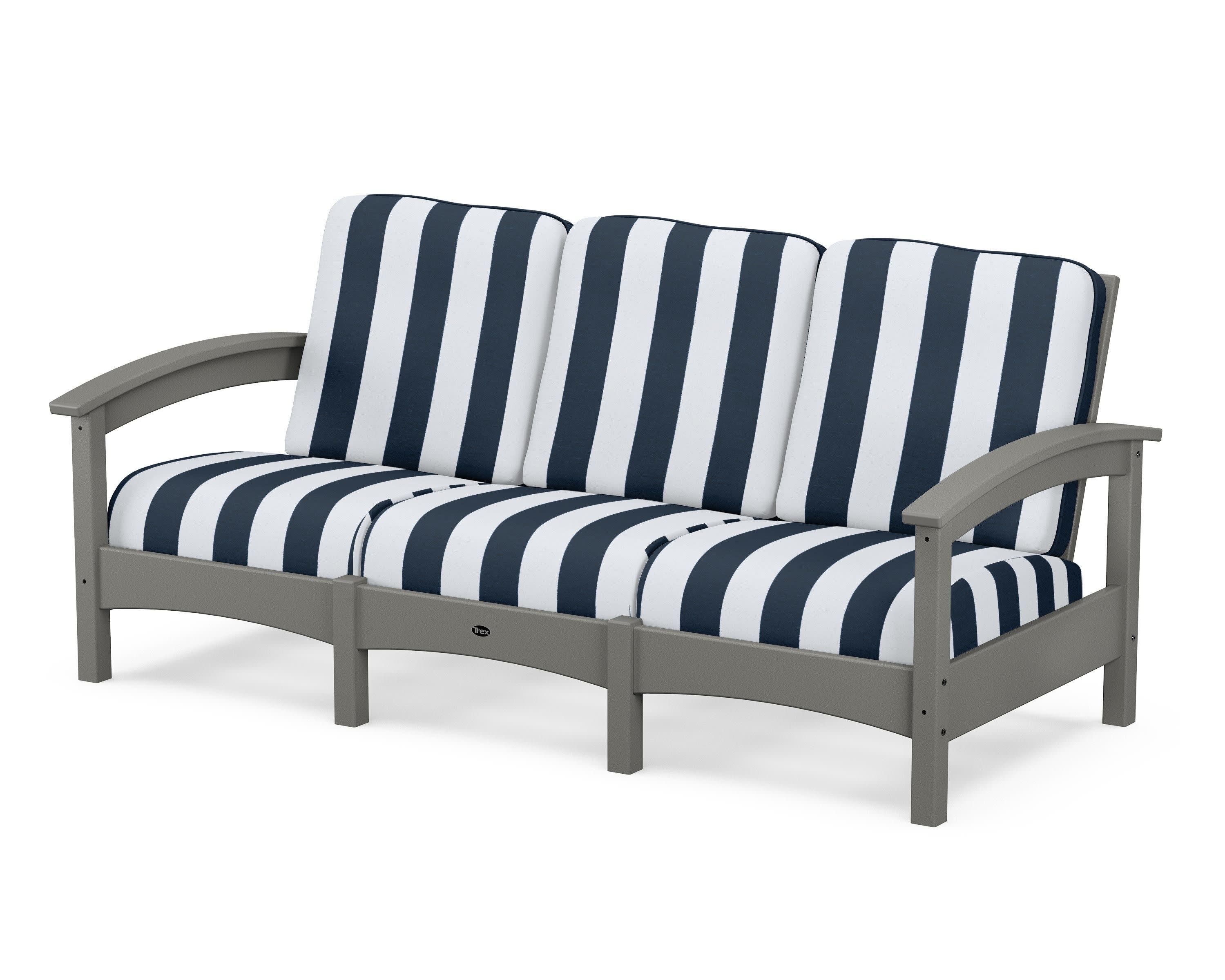 Rockport Club Sofa in Stepping Stone / Cabana Stripe Marine Indigo