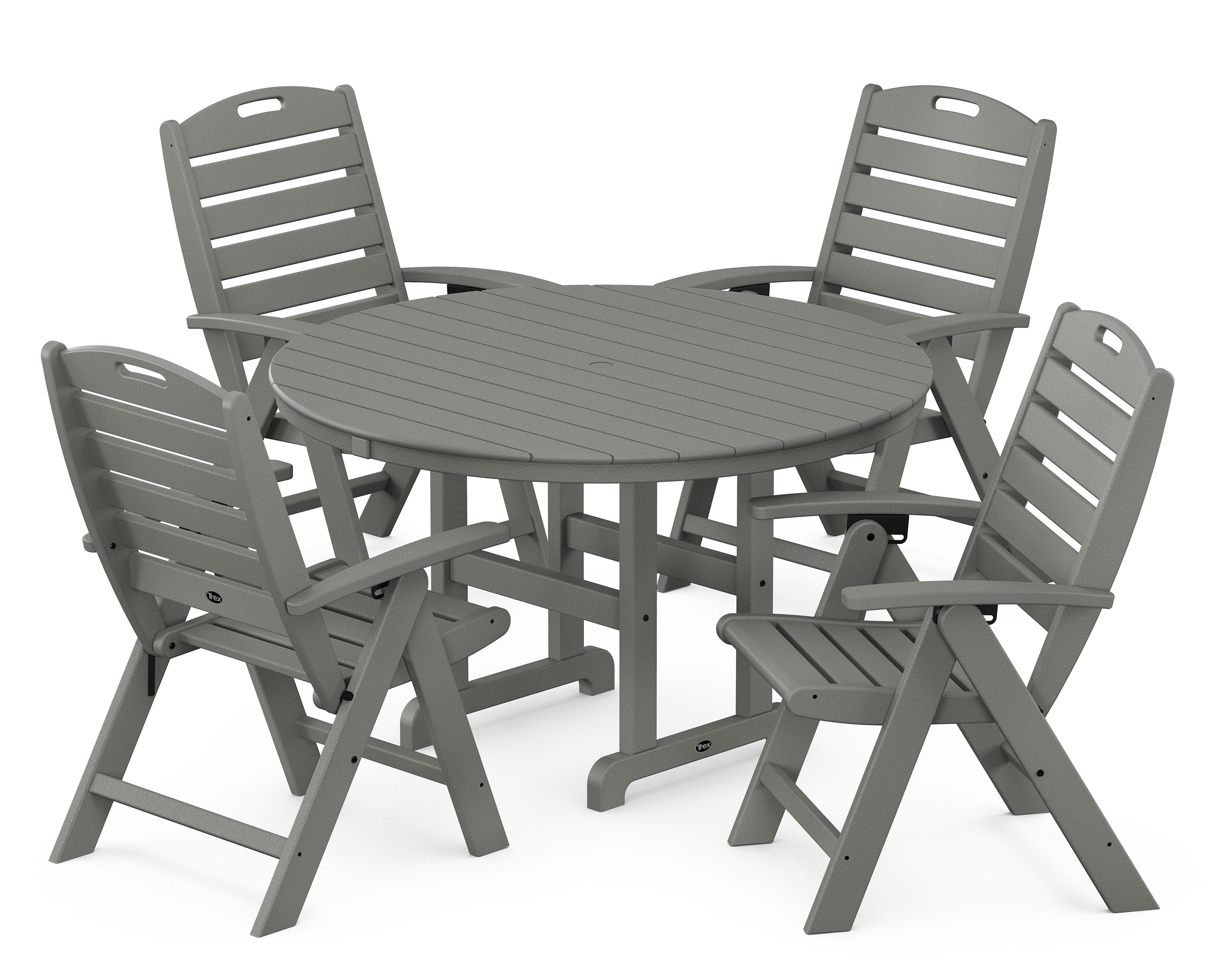 Yacht Club Highback 5-Piece Round Dining Set in Stepping Stone