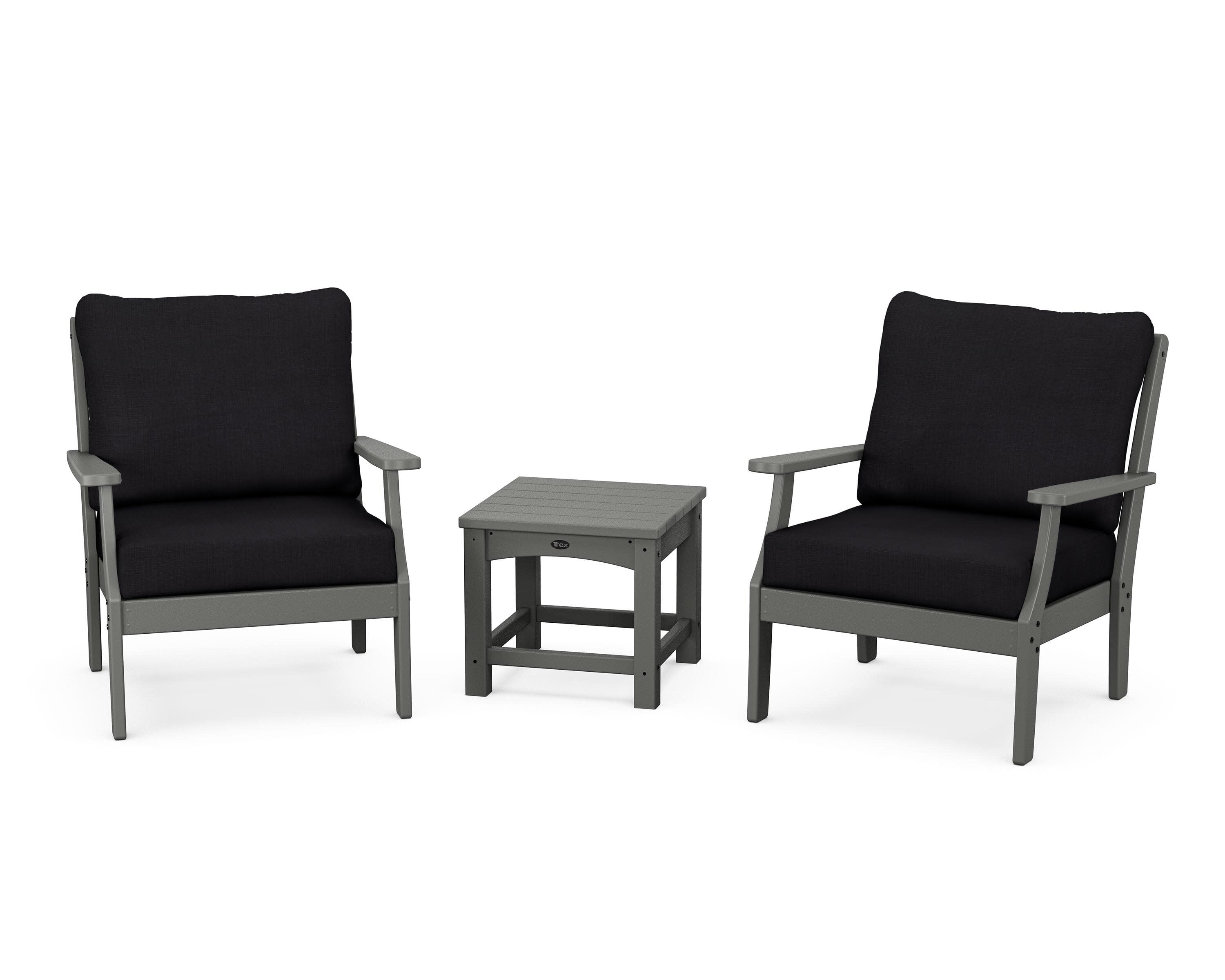 Yacht Club 3-Piece Deep Seating Set in Stepping Stone / Midnight Linen