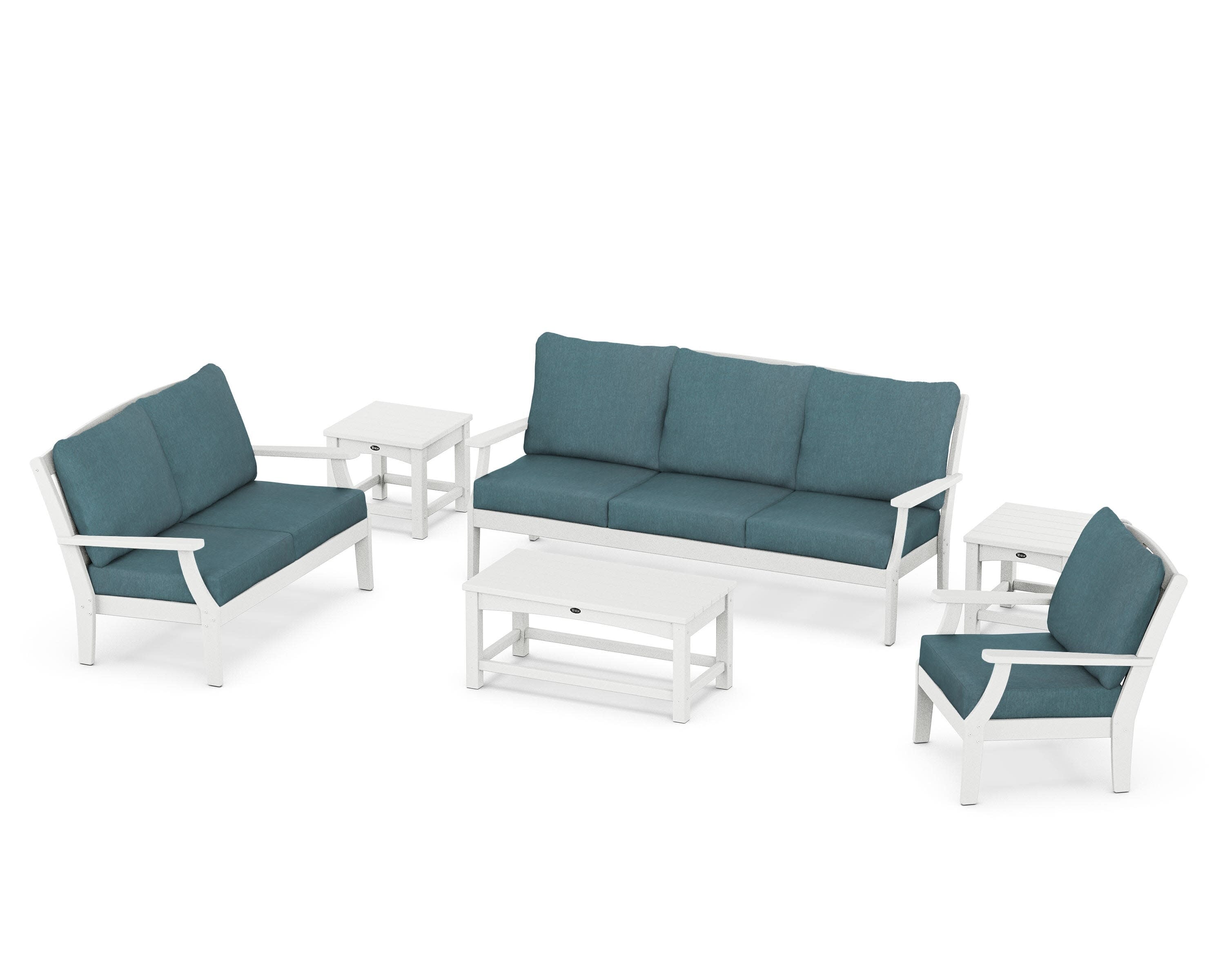 Yacht Club 6-Piece Deep Seating Set in Classic White / Ocean Teal