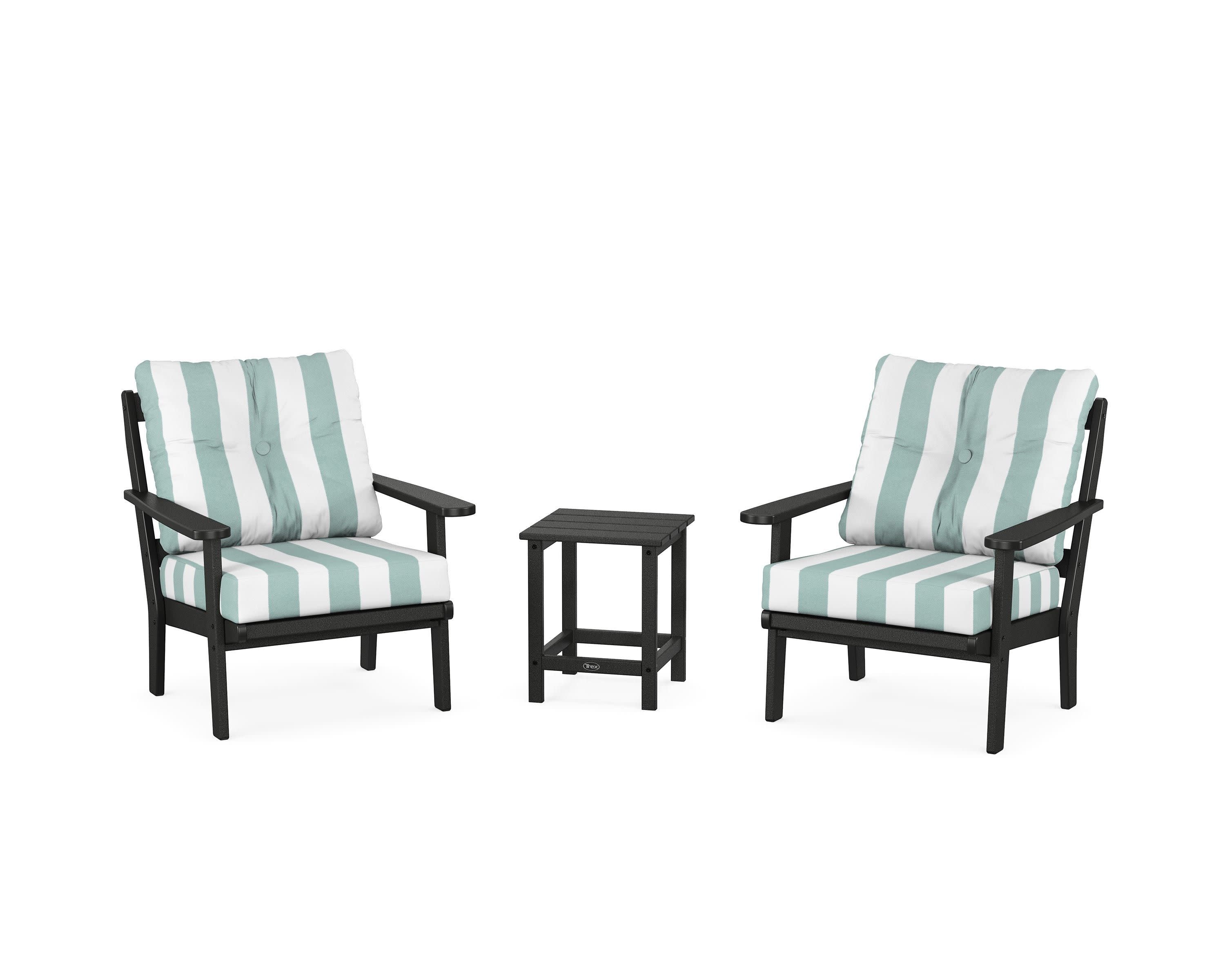 Cape Cod 3-Piece Deep Seating Set in Charcoal Black / Cabana Stripe Glacier Spa