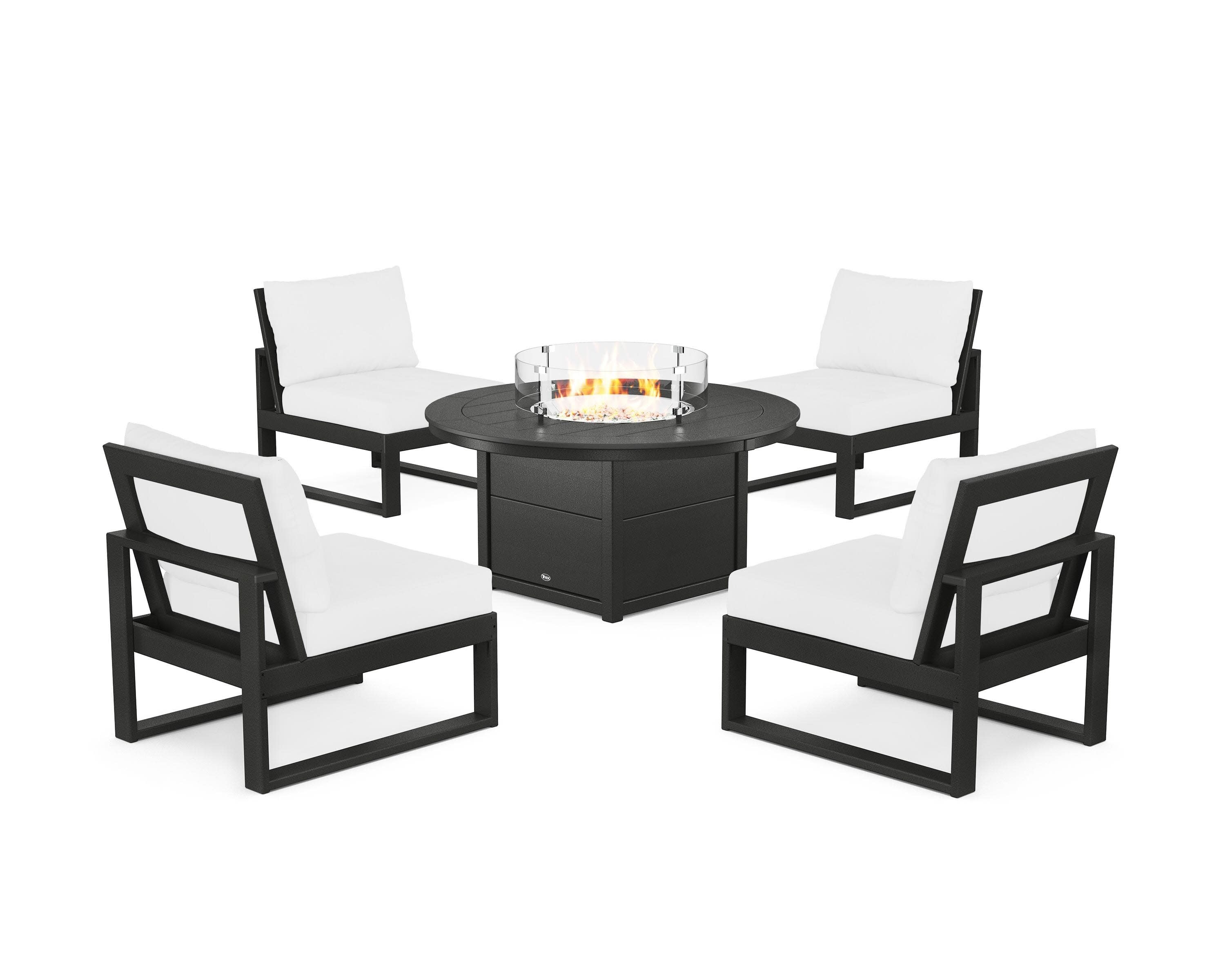 Eastport Modular 5-Piece Deep Seating Set with Round Fire Pit Table in Charcoal Black / Natural