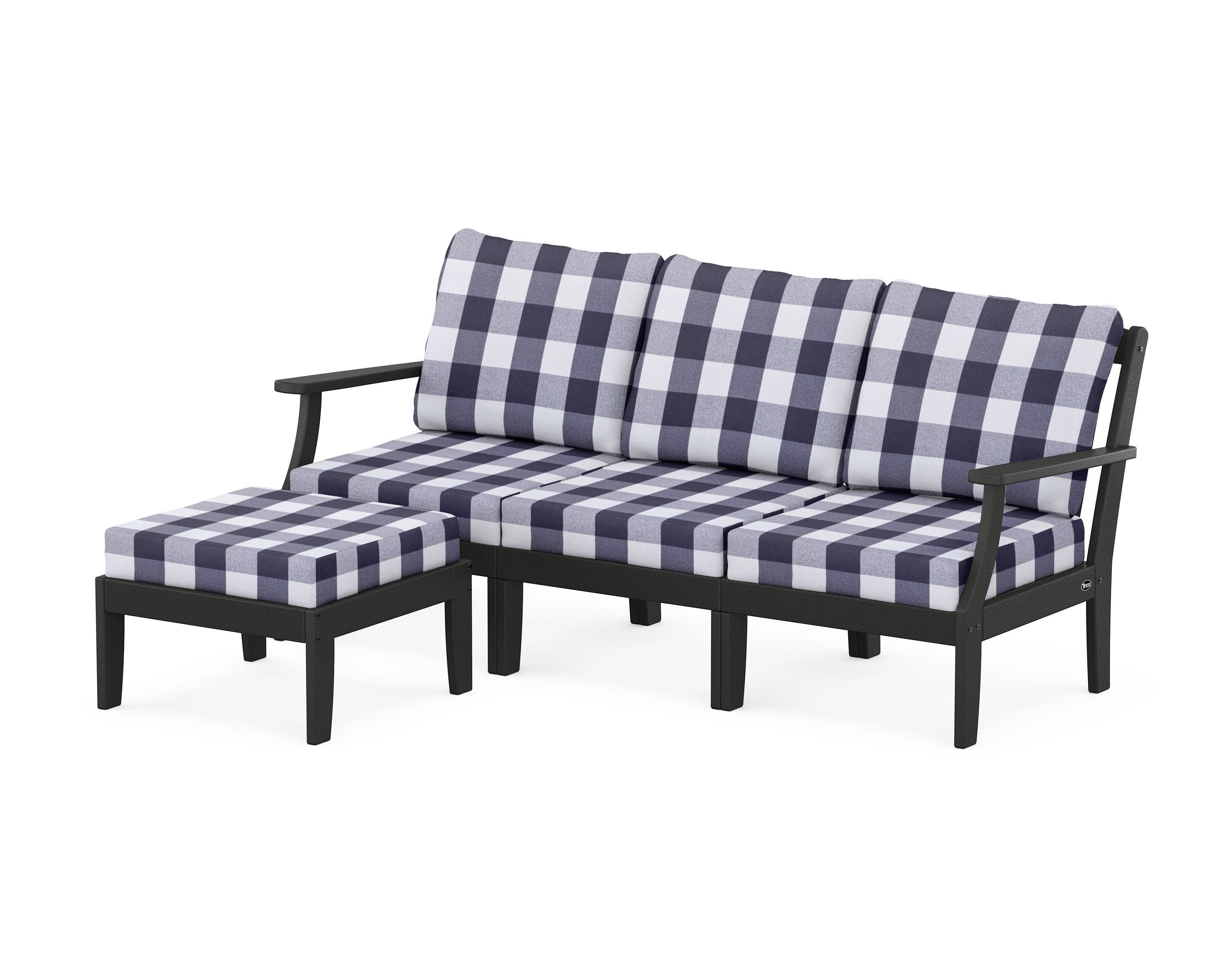 Yacht Club Modular 4-Piece Deep Seating Set with Ottoman in Charcoal Black / Buffalo Plaid Navy