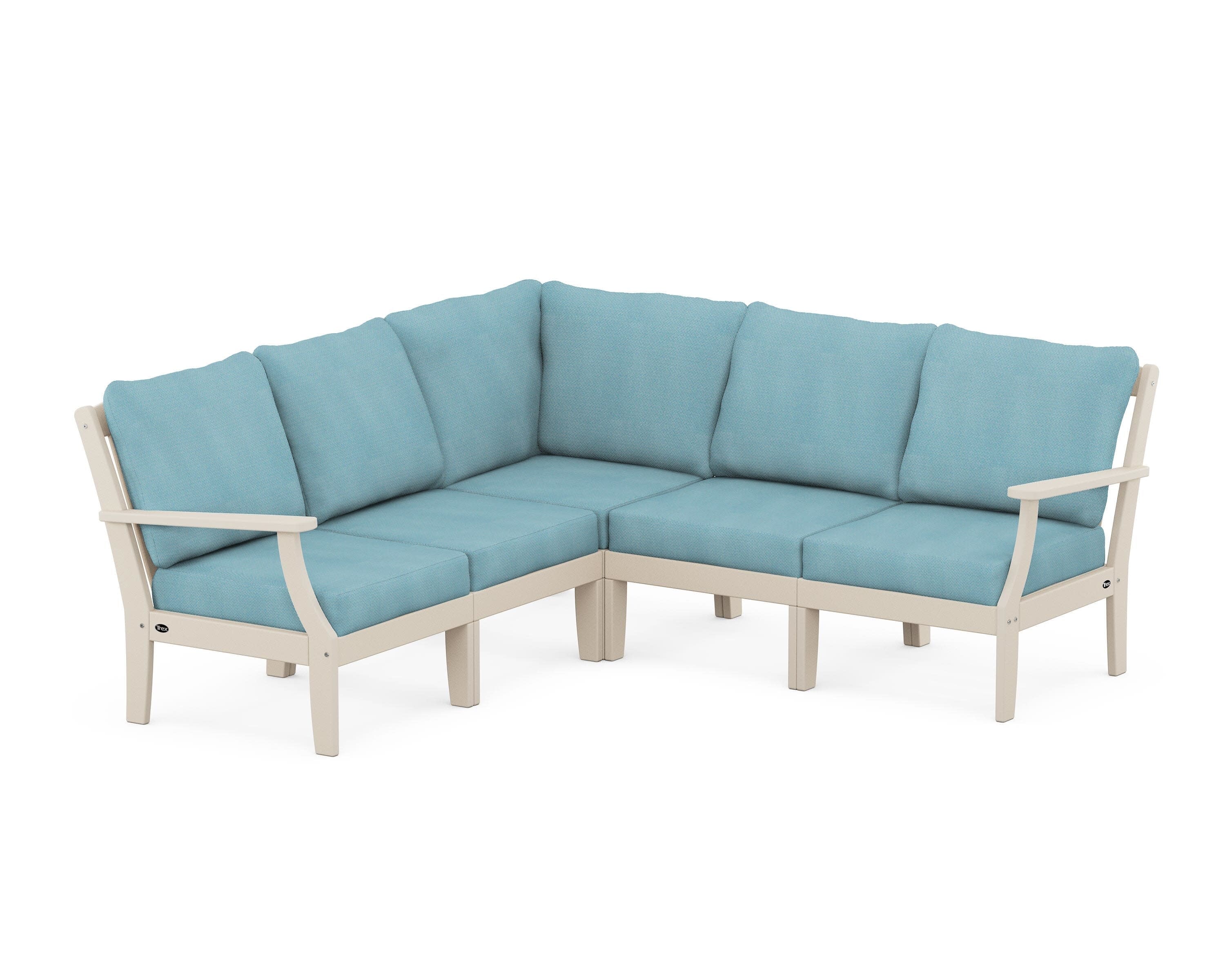 Yacht Club Modular 5-Piece Deep Seating Set in Sand Castle / Lattice Sky Blue