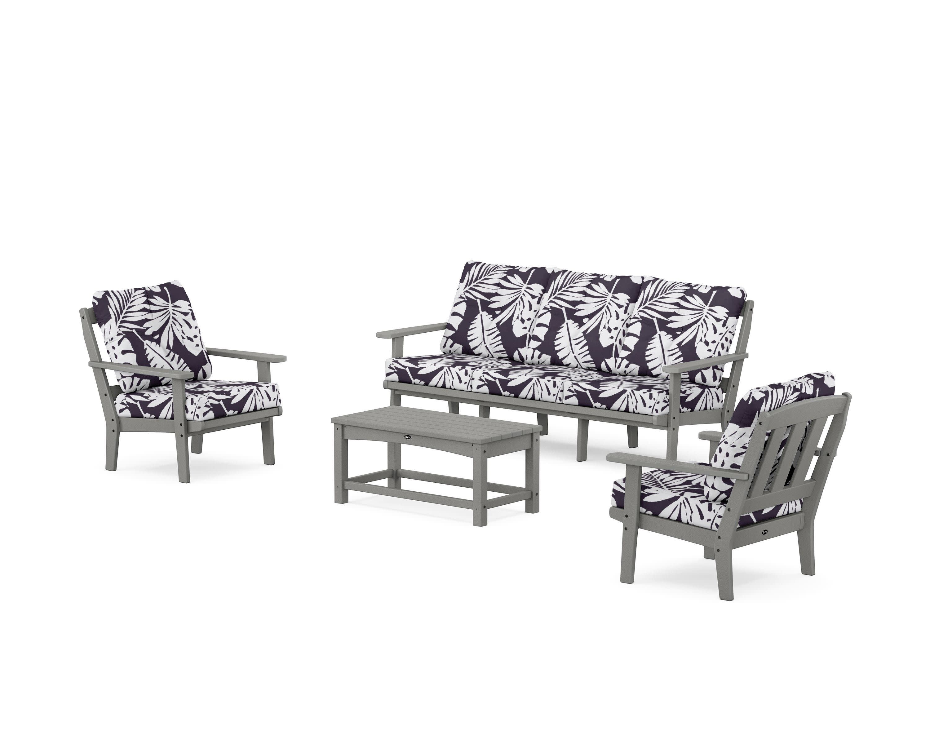 Cape Cod 4-Piece Deep Seating Set with Sofa in Stepping Stone / Leaf Navy
