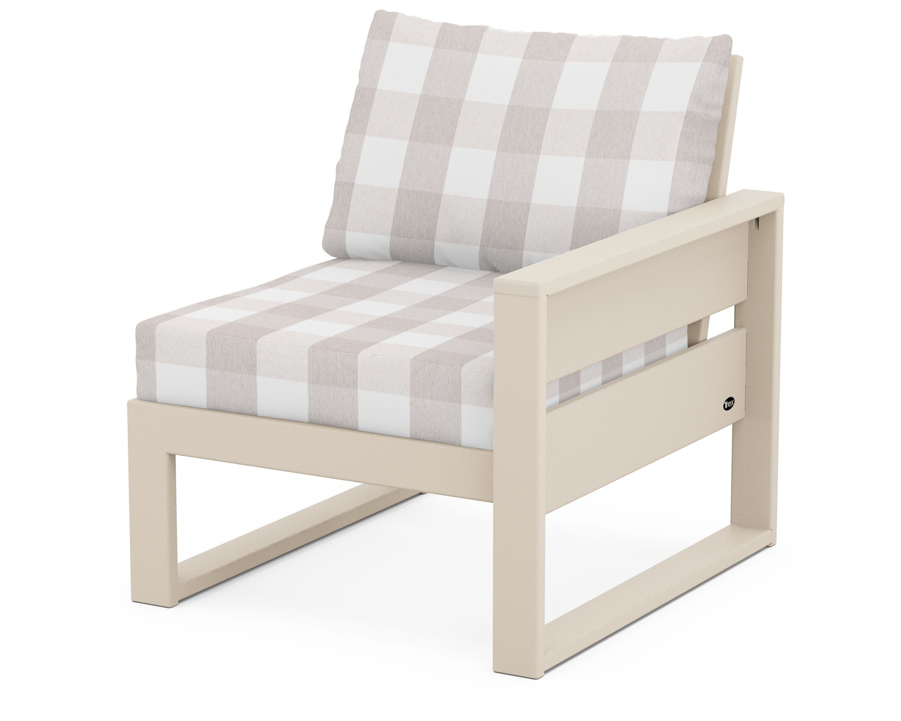 Eastport Modular Right Arm Chair in Sand Castle / Buffalo Plaid Dune Burlap