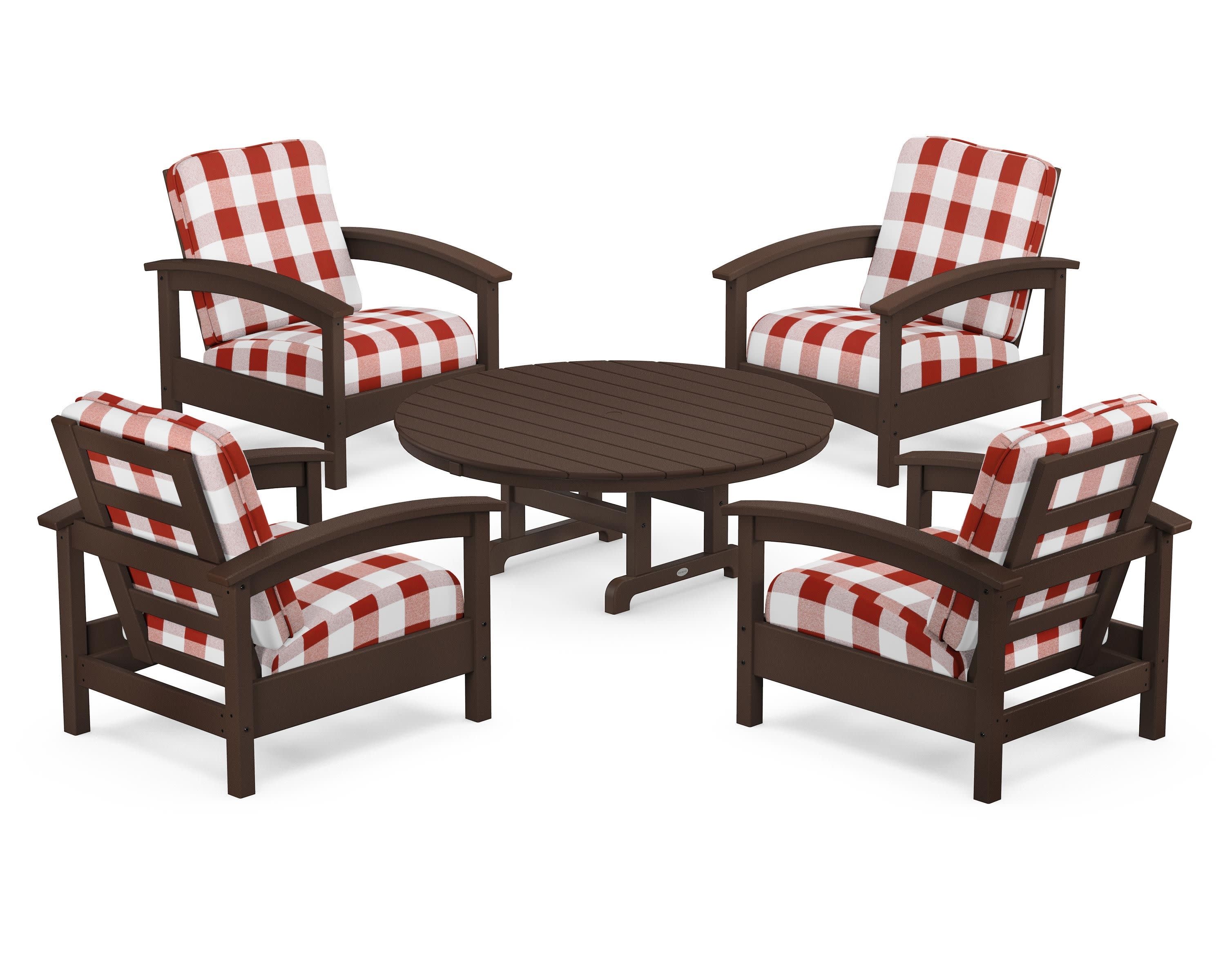 Rockport 5-Piece Deep Seating Set in Vintage Lantern / Buffalo Plaid Crimson