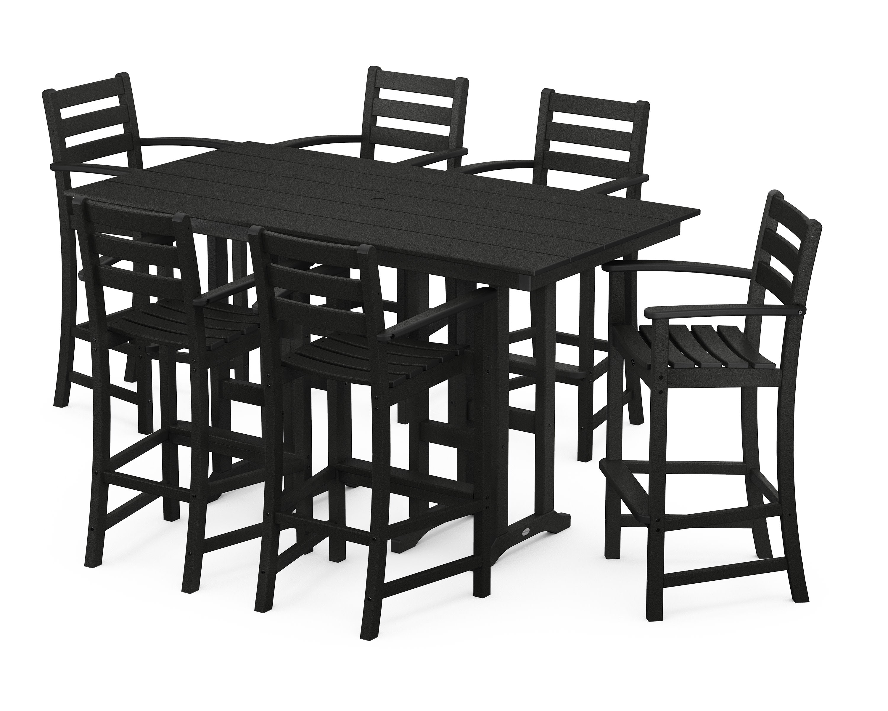 Monterey Bay 7-Piece Farmhouse Arm Chair Bar Set in Charcoal Black
