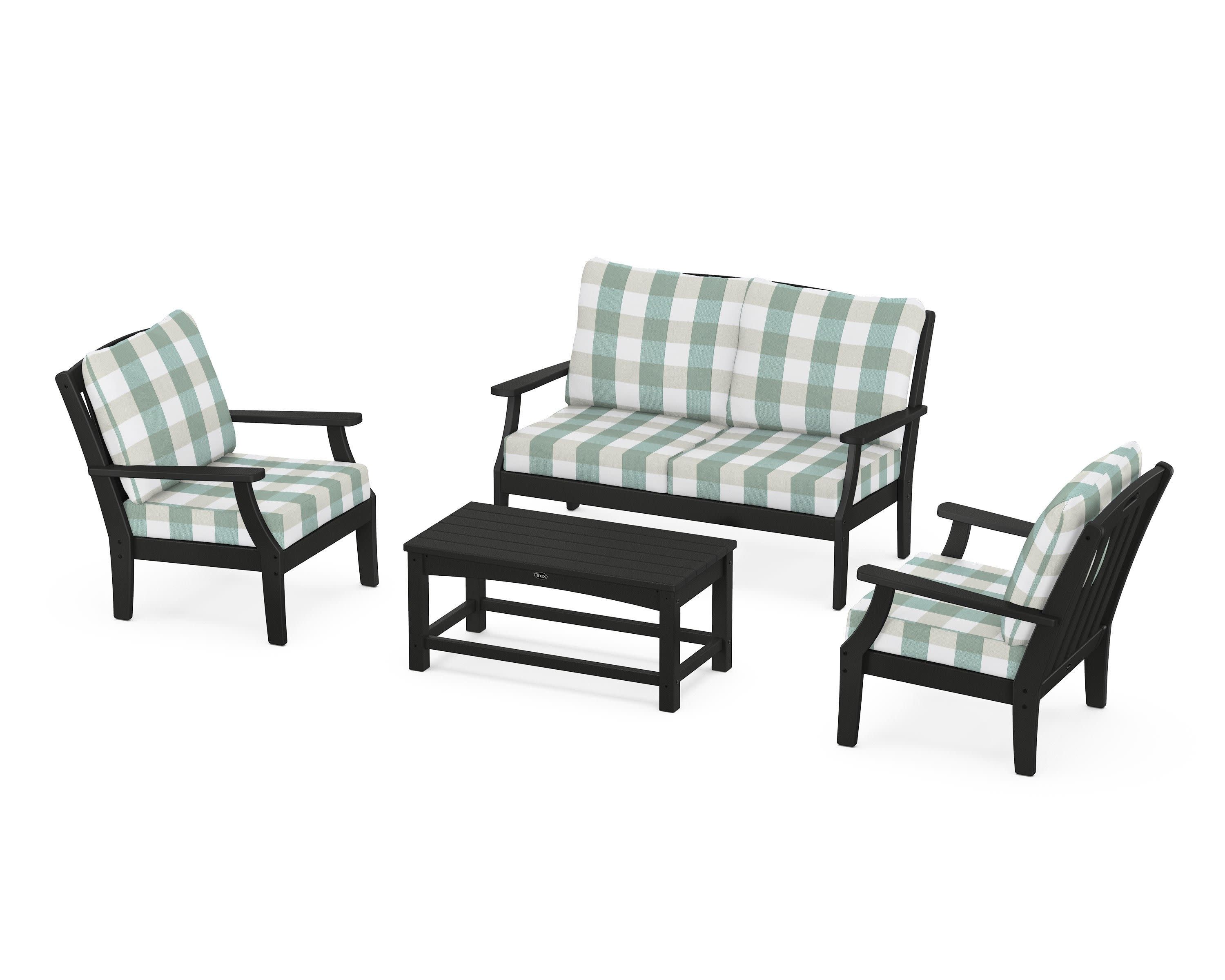 Yacht Club 4-Piece Deep Seating Chair Set in Charcoal Black / Buffalo Plaid Glacier Spa